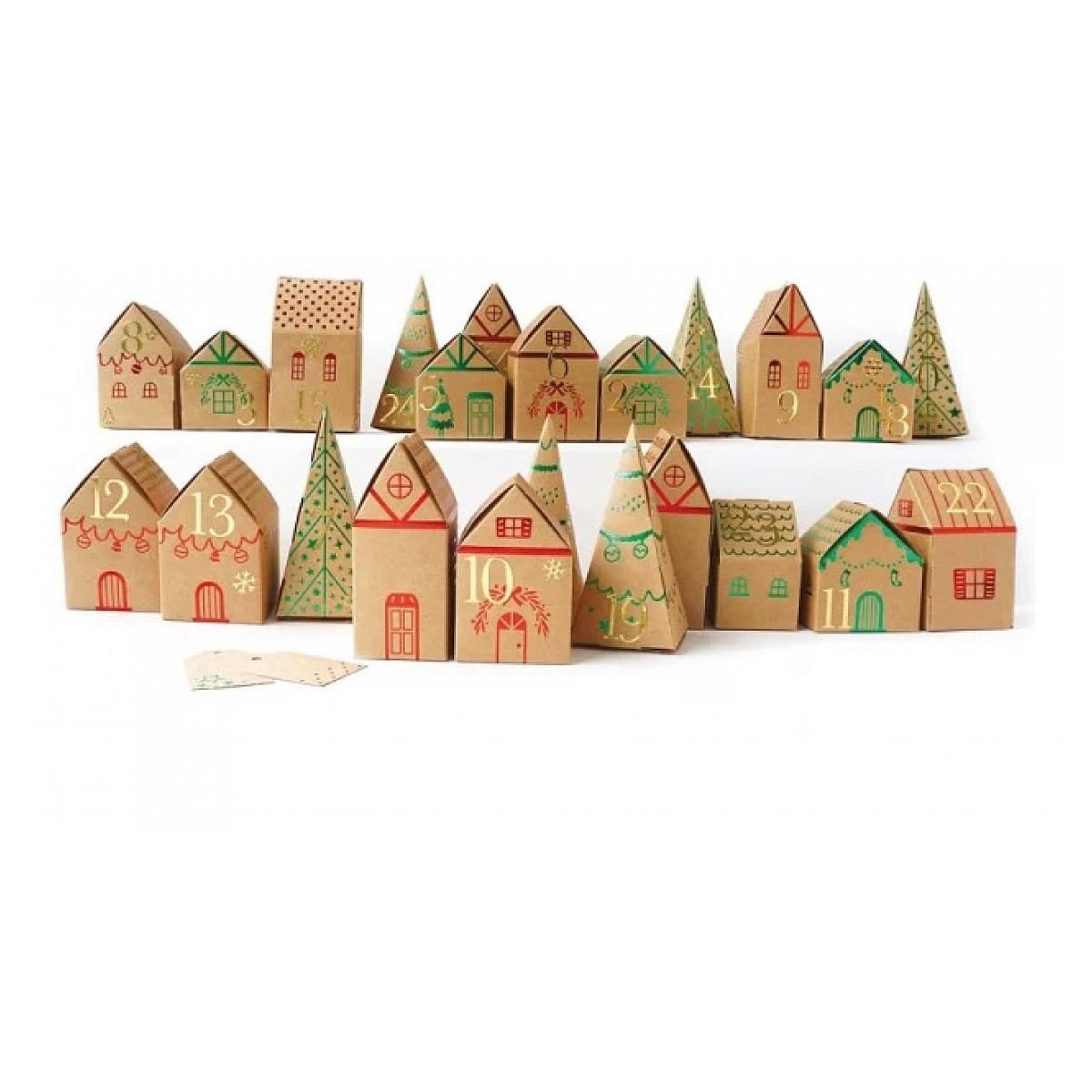 Graine créative Calendrier de l'Avent en Kraft Métallisé avec Maisons et Arbres