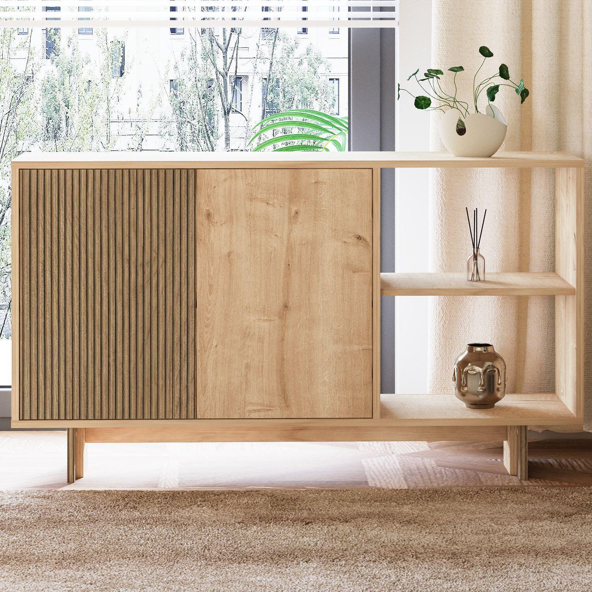 Voir la diapositive 3 : Habitat et Jardin Buffet en bois  ravello  - 140 x 35 x 80 cm - beige