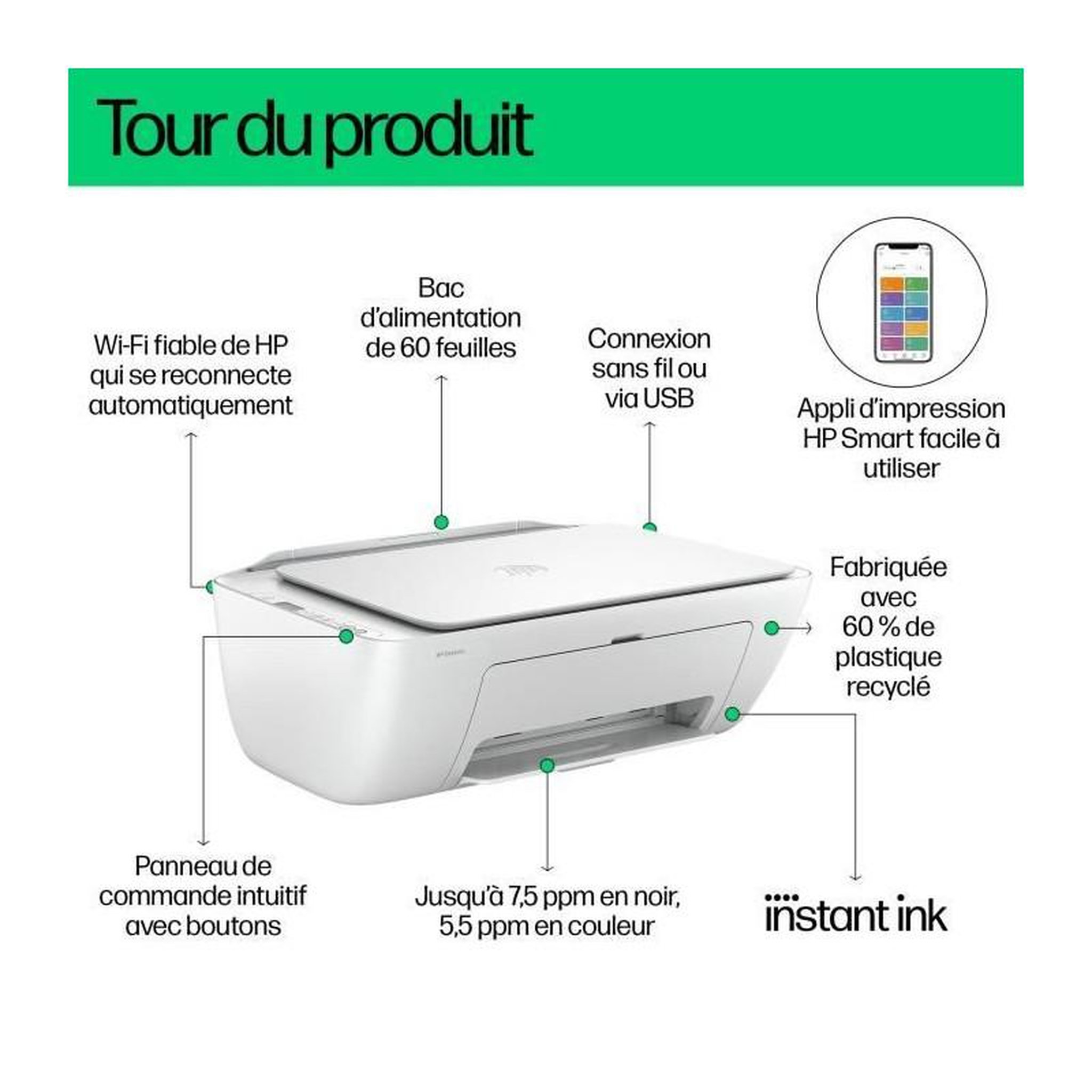 Voir la diapositive 3 : HP HP DeskJet 2810e Imprimante tout-en-un Jet d'encre couleur - 3 mois d'Instant ink inclus avec HP+