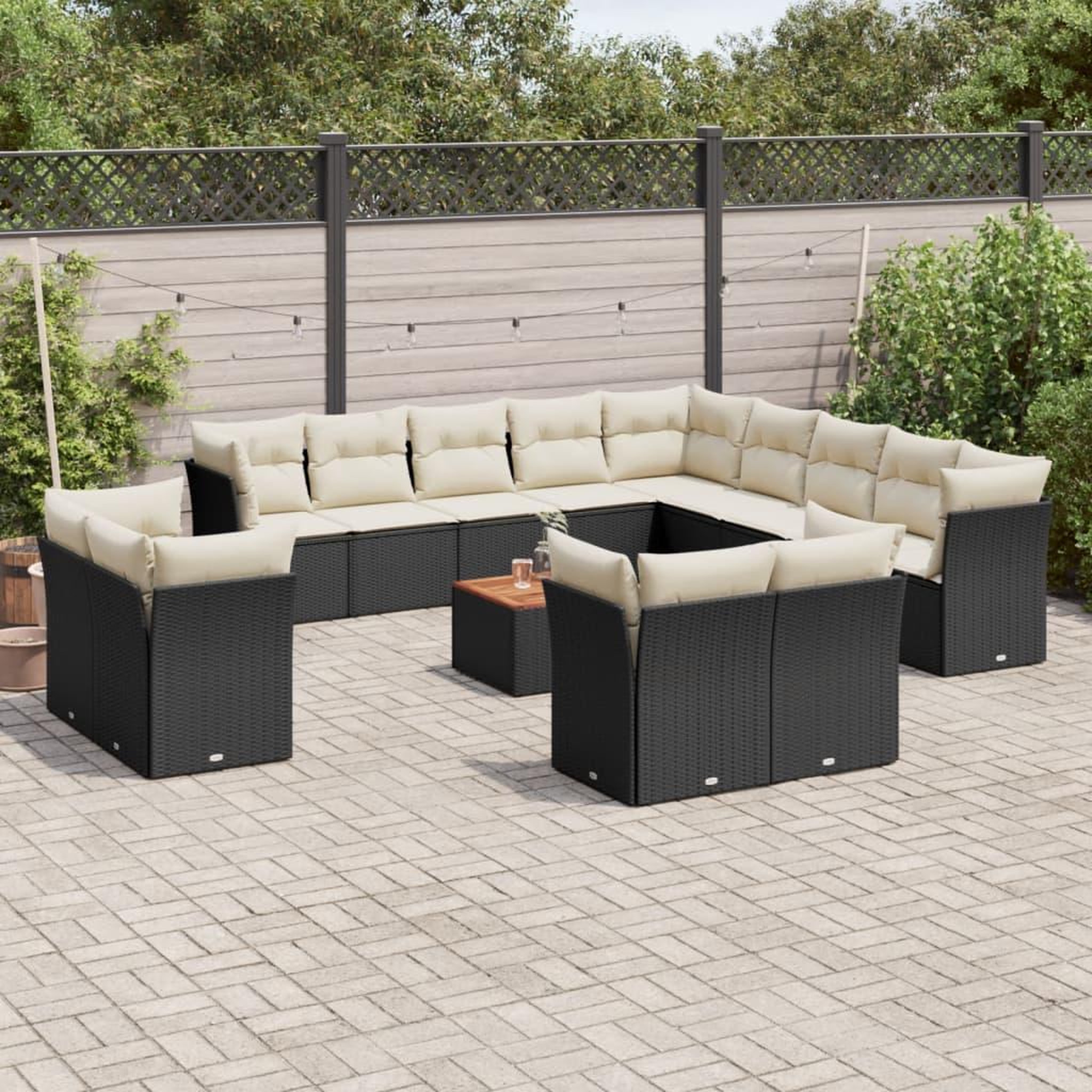 VIDAXL Salon de jardin avec coussins 14 pcs noir resine tressee