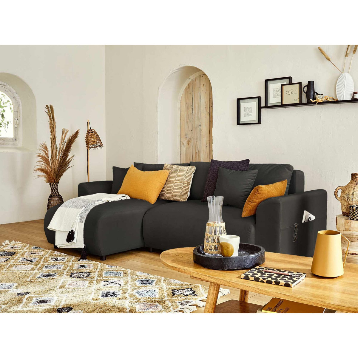 LISA DESIGN Camelia - canapé d'angle réversible - 4 places - convertible avec coffre et poches - en velours