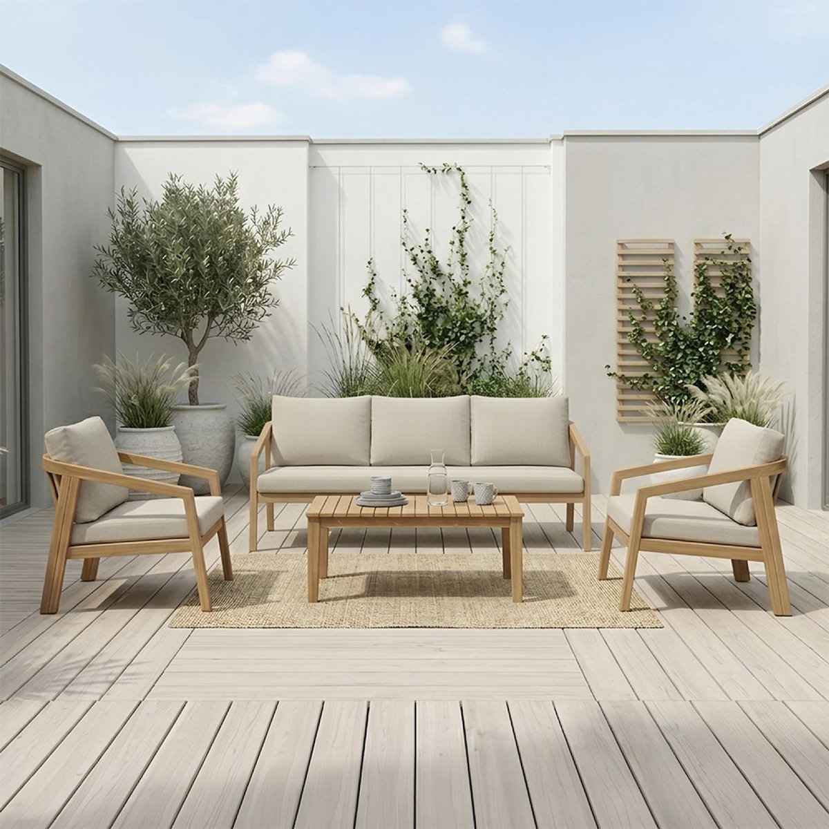 CONCEPT USINE Salon de jardin 5 places en acacia SAPA