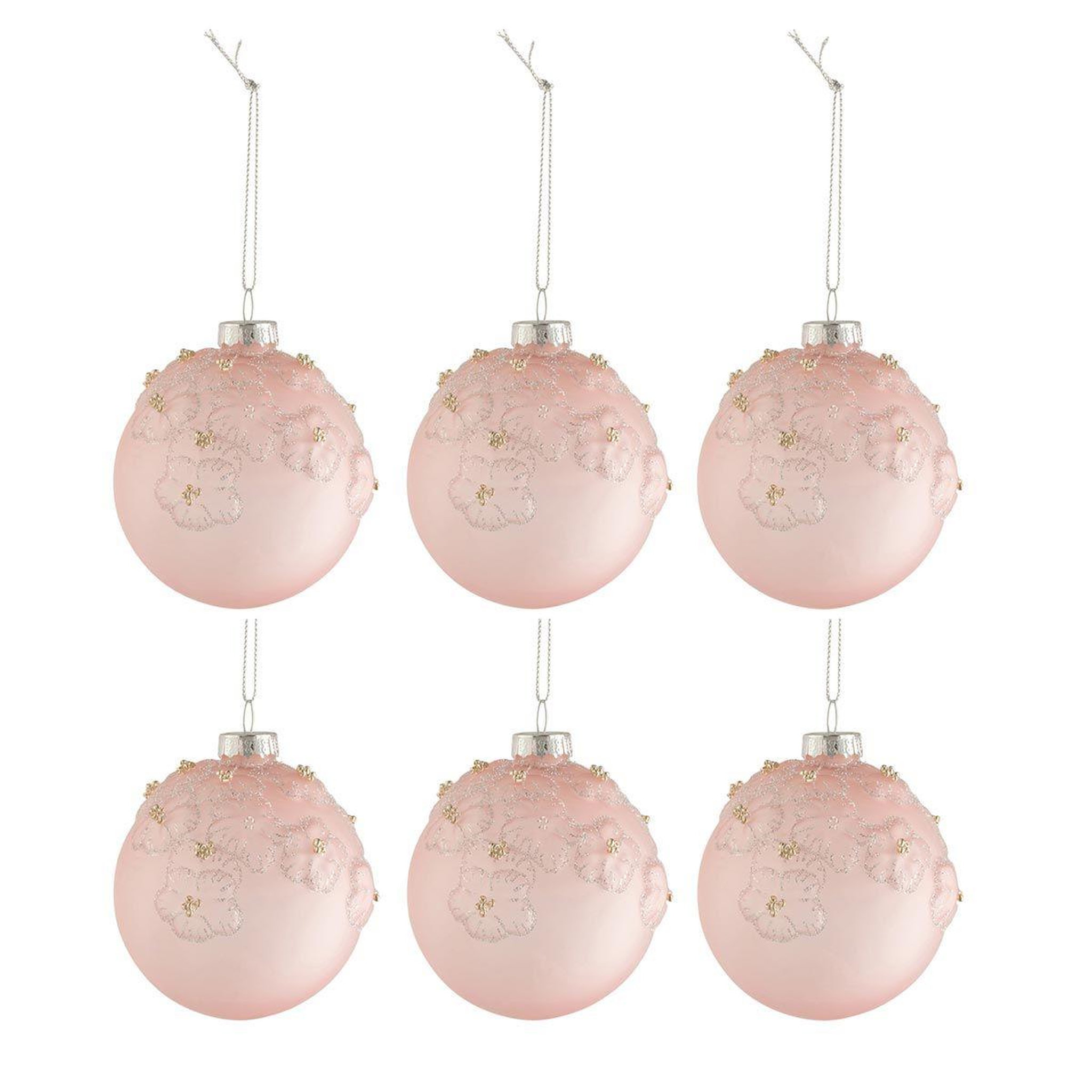 Voir la diapositive 1 : J-LINE Lot de 6 boules de noël  fleurs opale  8cm rose