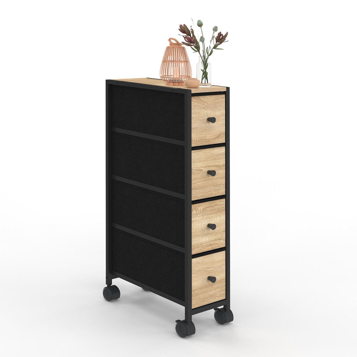 ID MARKET Tour de rangement 4 tiroirs UTAH sur roulettes colonne gain de place design industriel