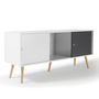 Voir la diapositive 4 : ID MARKET Buffet bas scandinave 135 cm EFFIE 3 portes bois blanc et gris