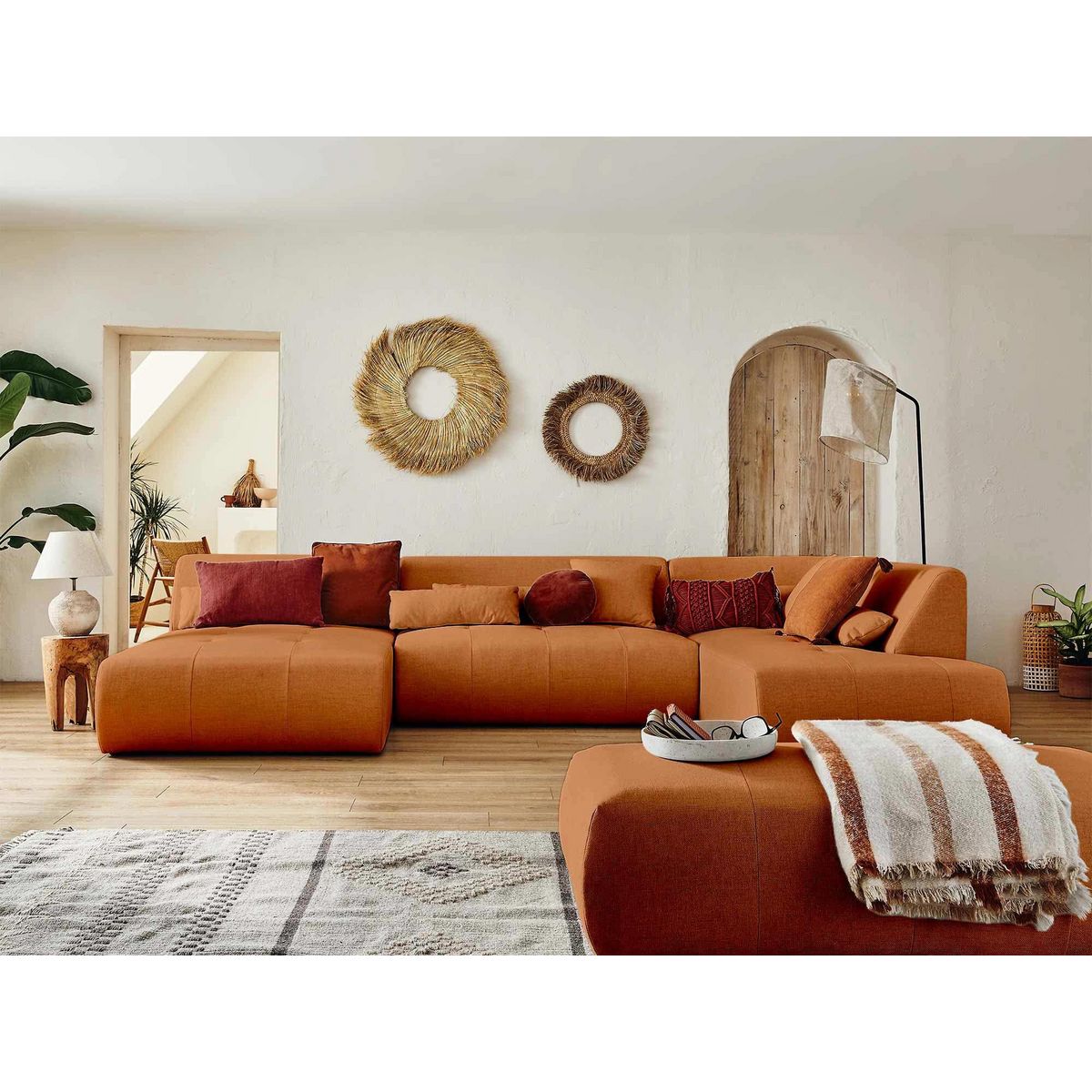 LISA DESIGN Onyx - canapé panoramique d'angle droit 7 places - en tissu