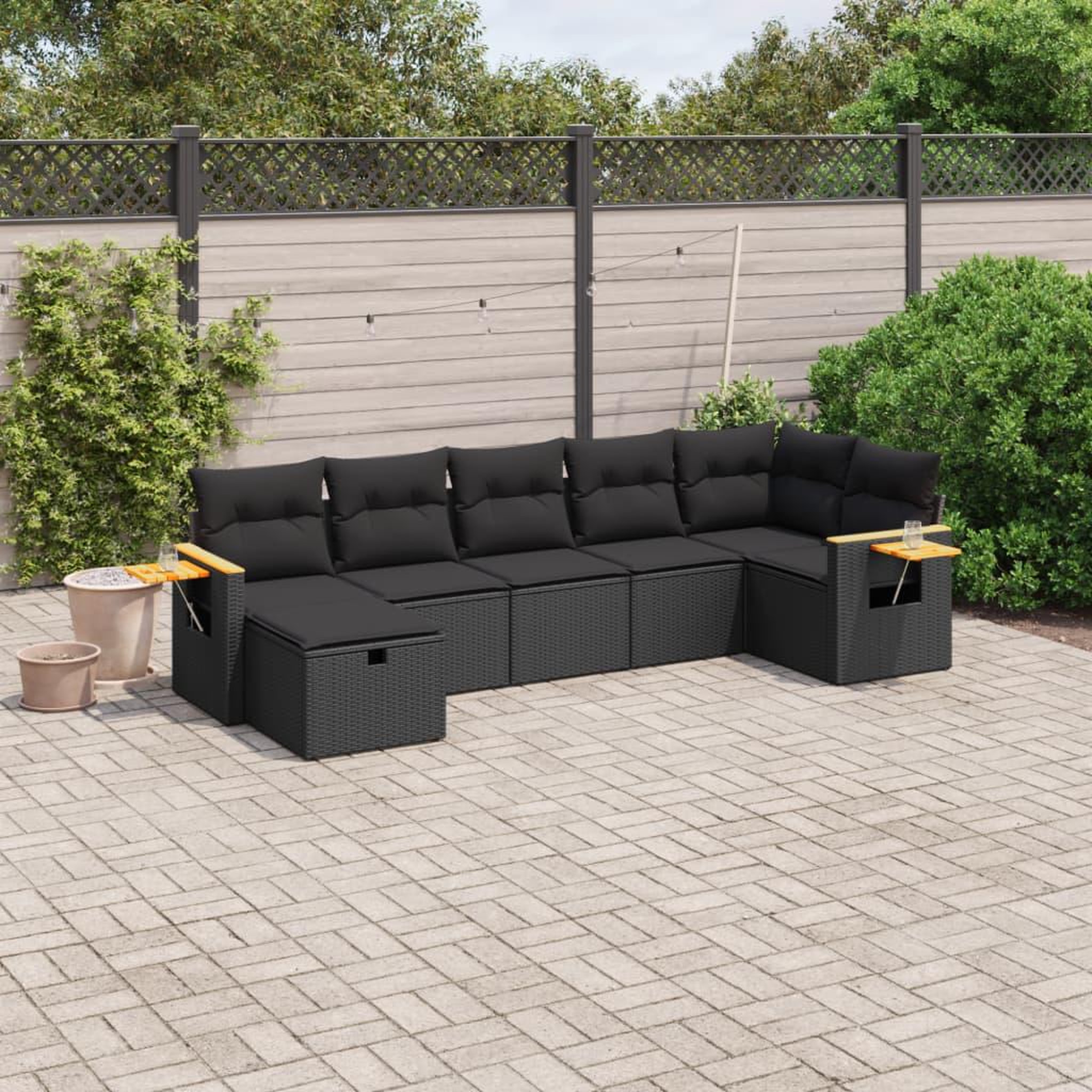 VIDAXL Salon de jardin 7 pcs avec coussins noir resine tressee