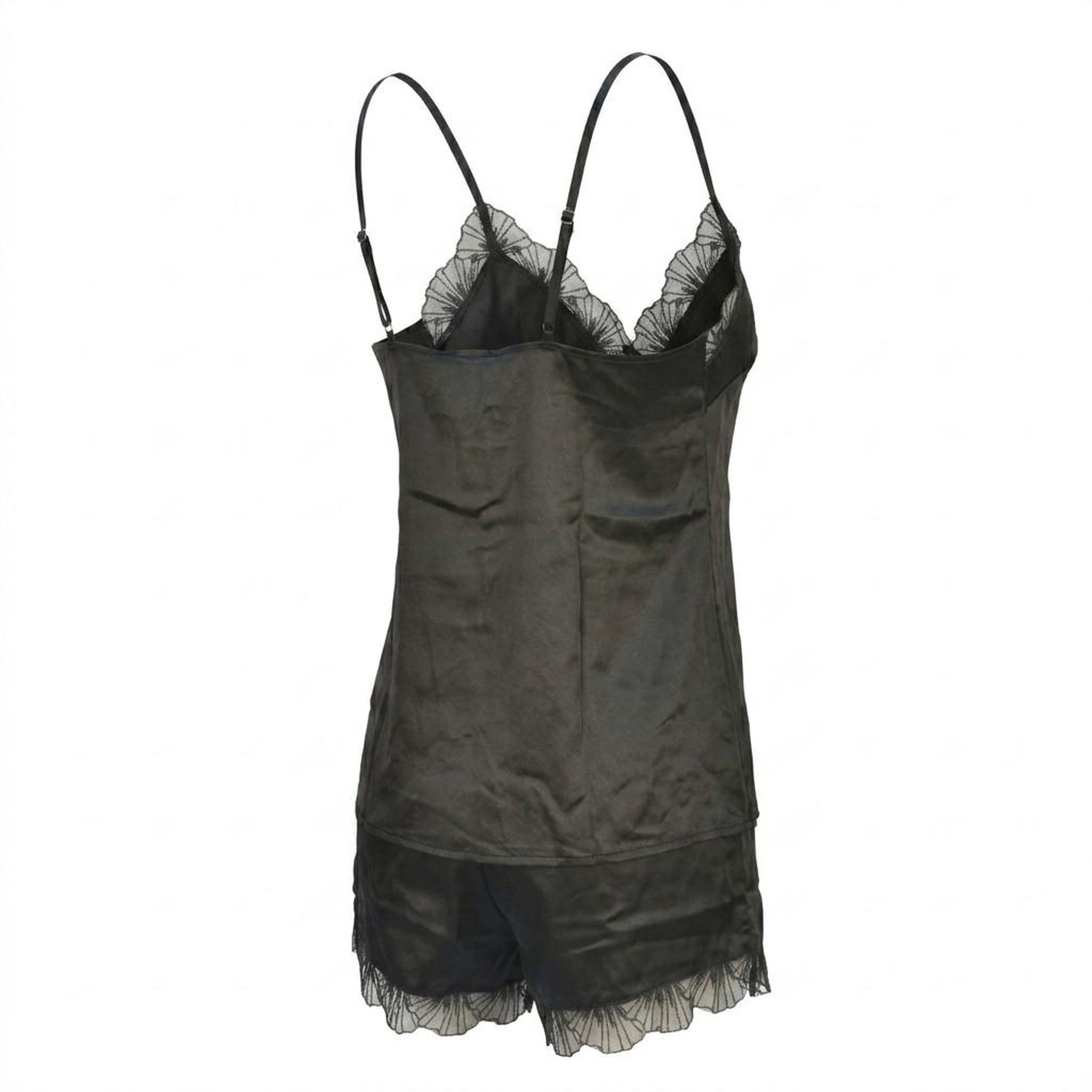 Voir la diapositive 3 : OZABI OZABI Pyjama Femme Satiné Débardeur Col V Dentelle Effet Soie Short