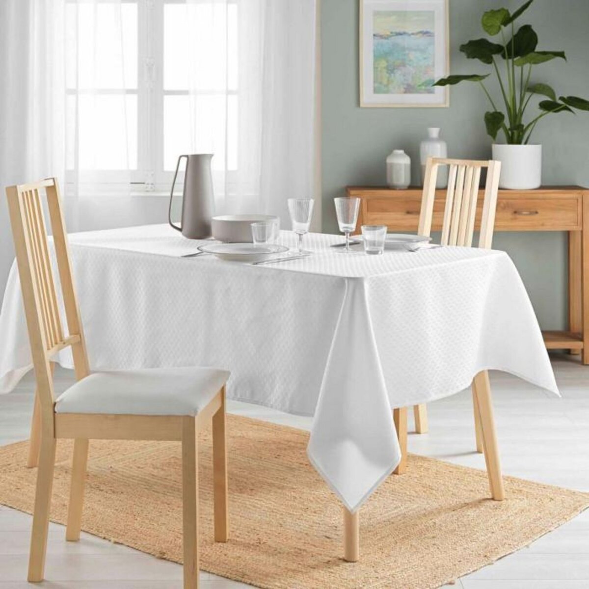 Paris Prix Nappe Jacquard Imprimé  Artea  140x240cm Blanc