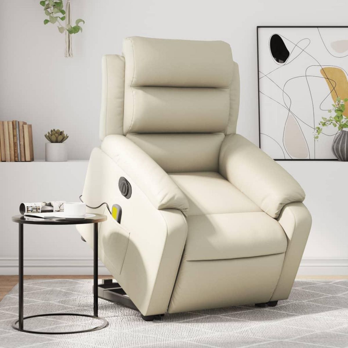 VIDAXL Fauteuil inclinable de massage electrique creme similicuir