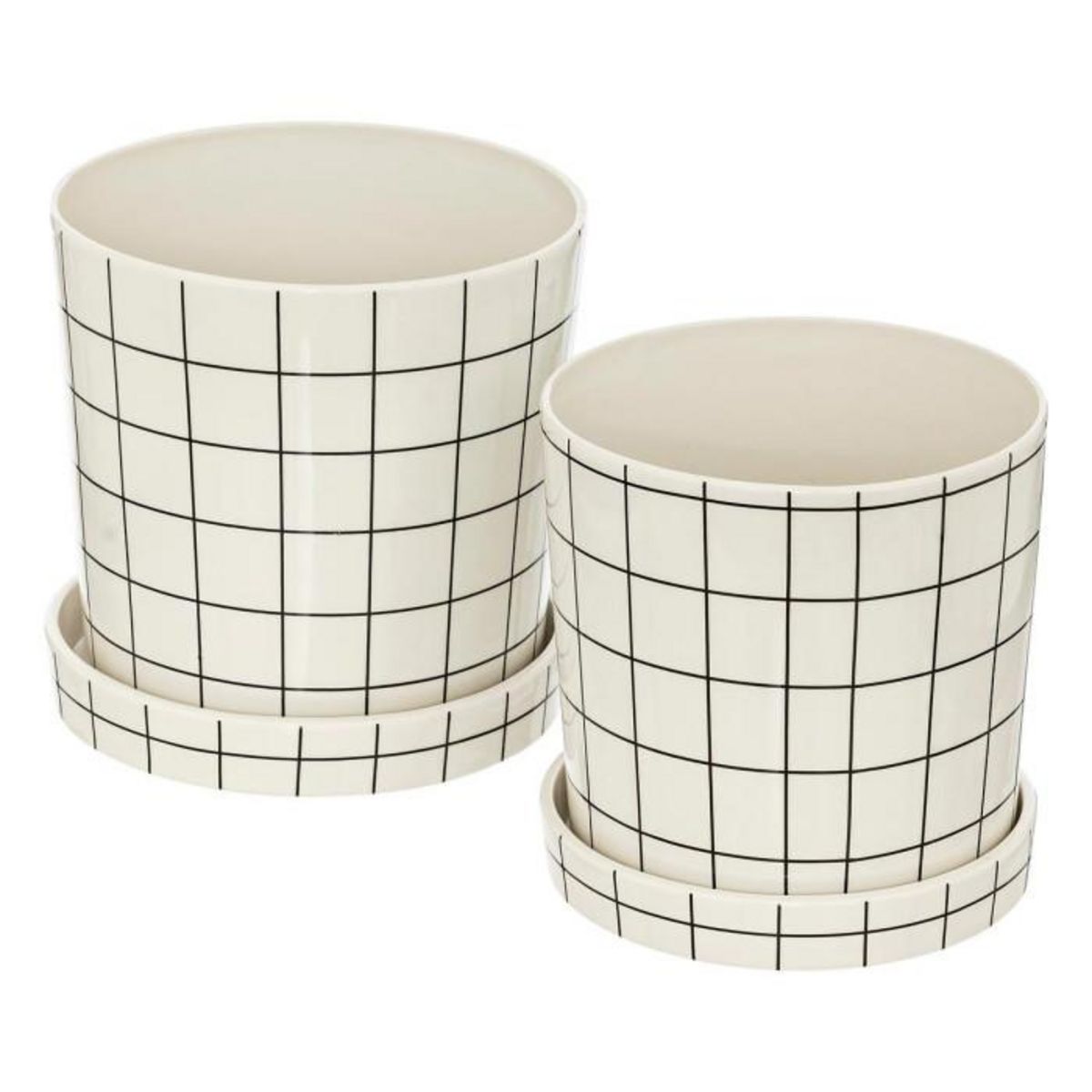 ATMOSPHERA Lot de 2 Pots en Dolomite  Kaya  25cm Blanc & Noir
