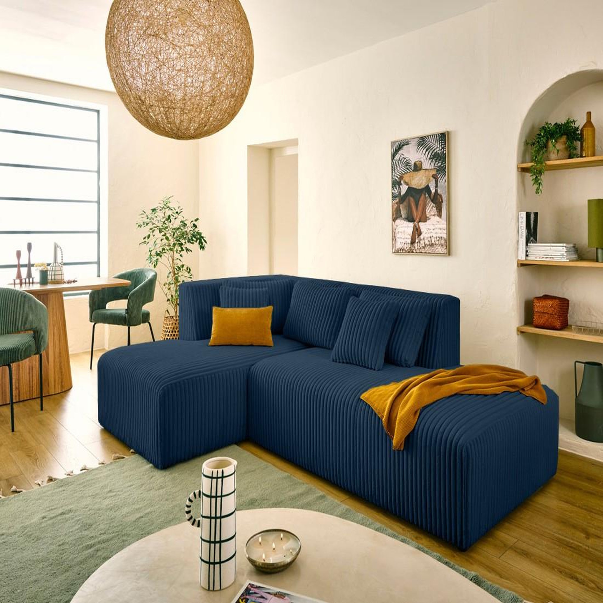 Voir la diapositive 1 : LISA DESIGN Victoire - canapé modulable d'angle gauche 4 places en velours côtelé grosses côtes