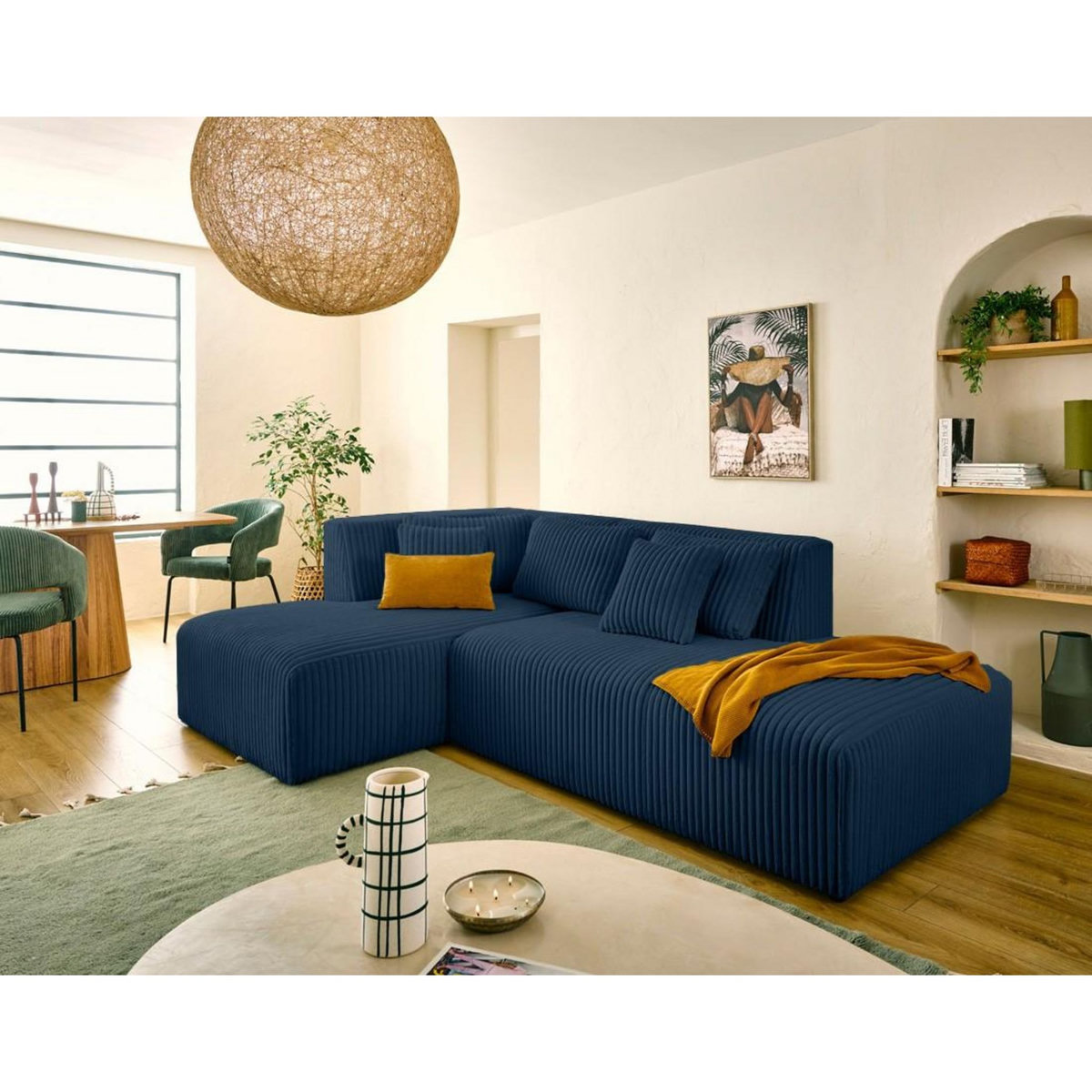 LISA DESIGN Victoire - canapé modulable d'angle gauche 4 places en velours côtelé grosses côtes