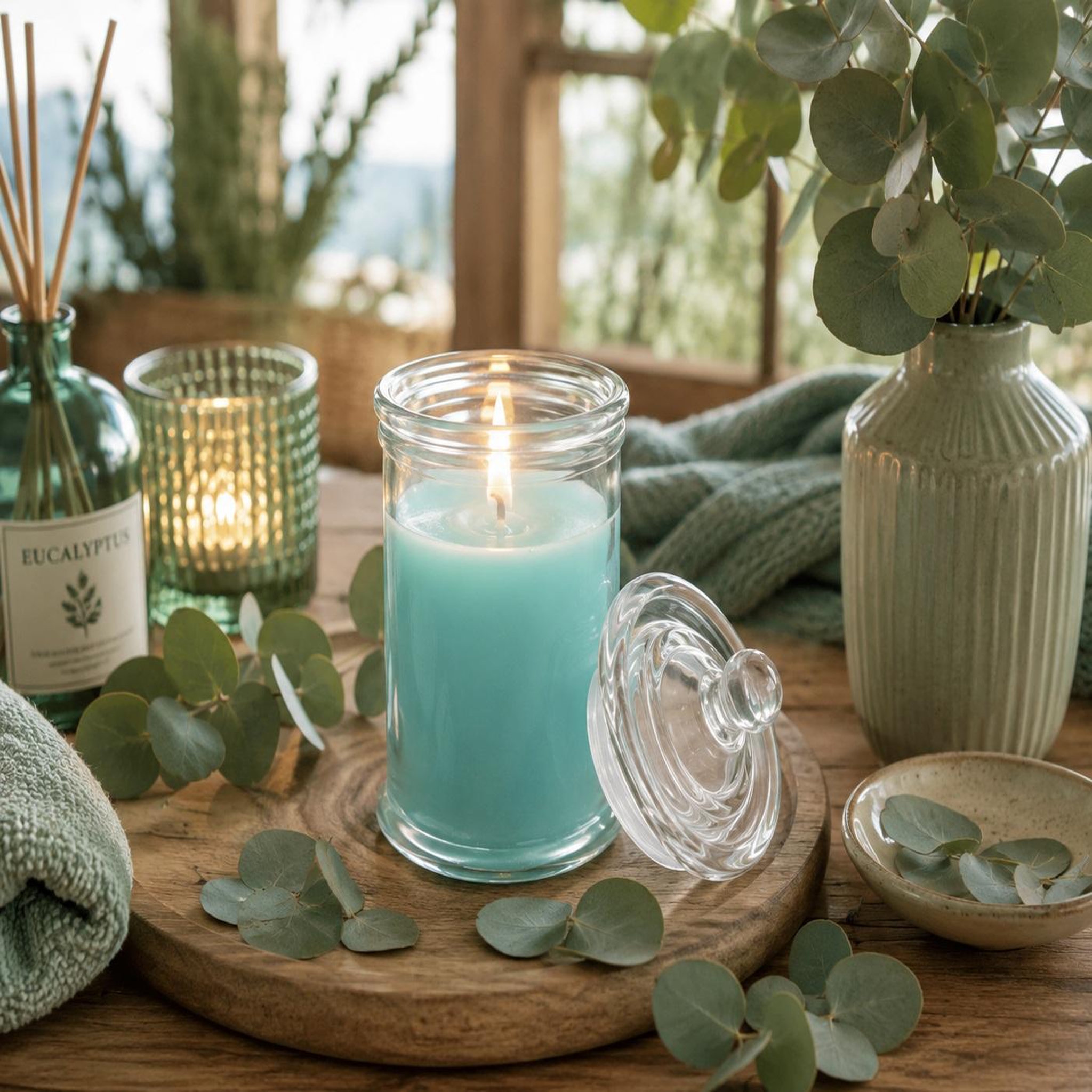Voir la diapositive 2 : Eden Bougie bocal en verre eucalyptus
