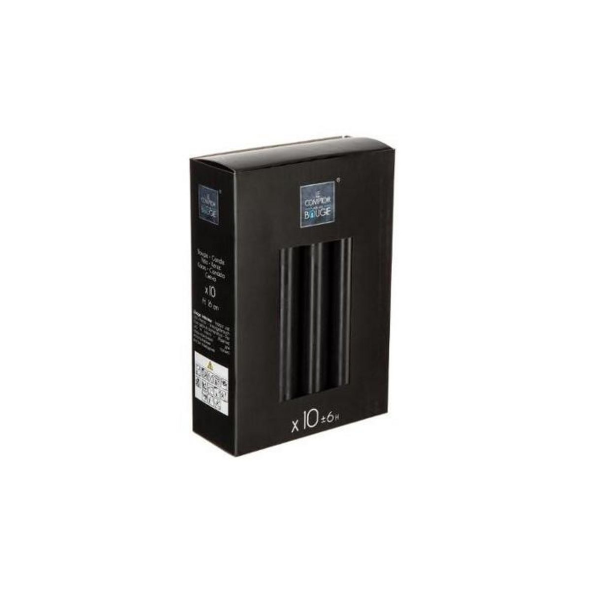 COMPTOIR DE LA BOUGIE Lot de 10 Bougies Bâton  Hugo  16cm Noir