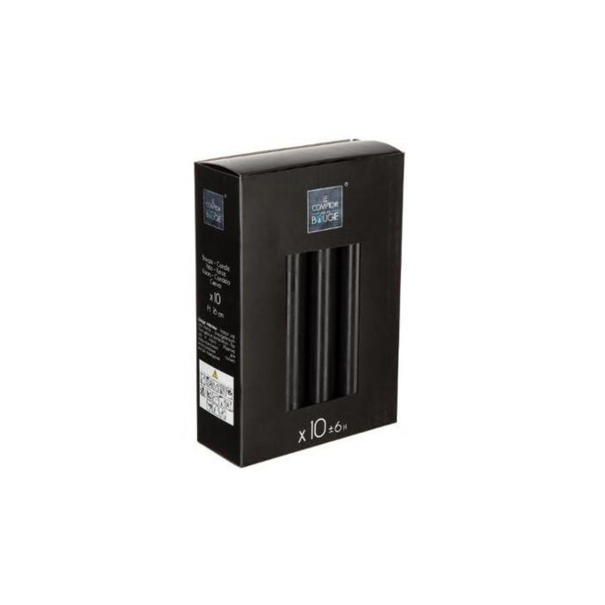 COMPTOIR DE LA BOUGIE Lot de 10 Bougies Bâton  Hugo  16cm Noir