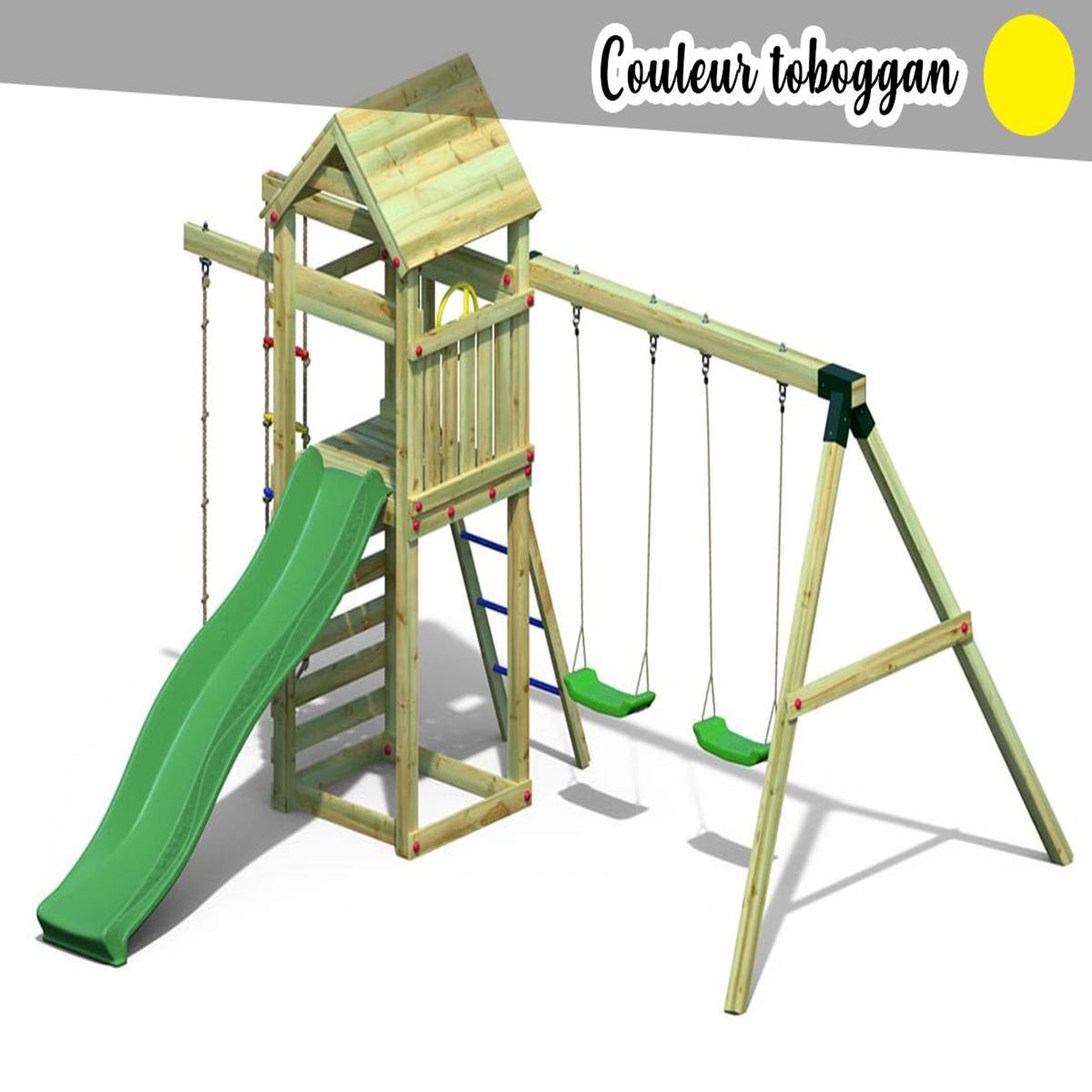 Fungoo Aire de jeux Gaia avec balançoire double - Toboggan Jaune - Fungoo