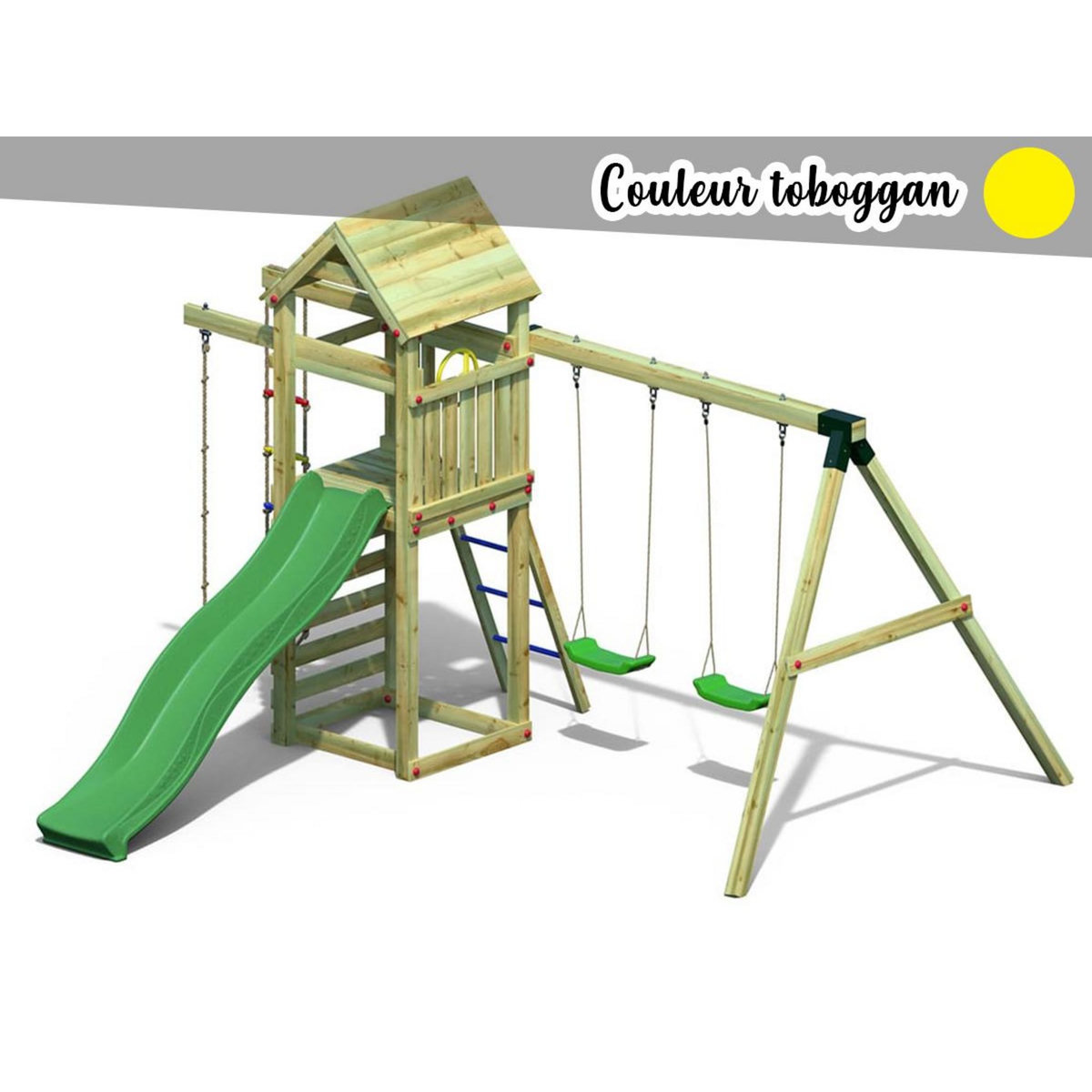 Fungoo Aire de jeux Gaia avec balançoire double - Toboggan Jaune - Fungoo