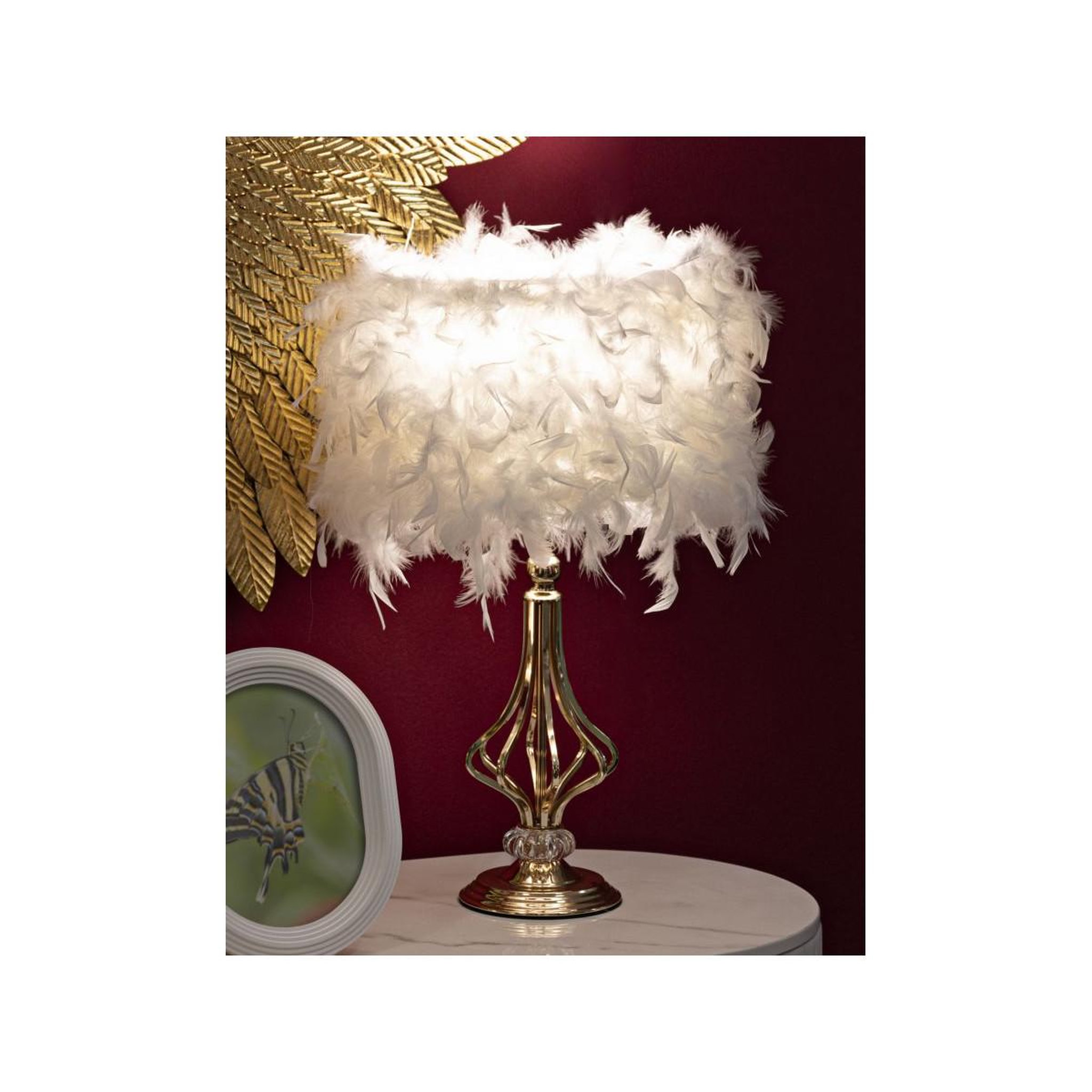 Voir la diapositive 5 : Paris Prix Lampe à poser imitation plume  tarty  54cm or & blanc