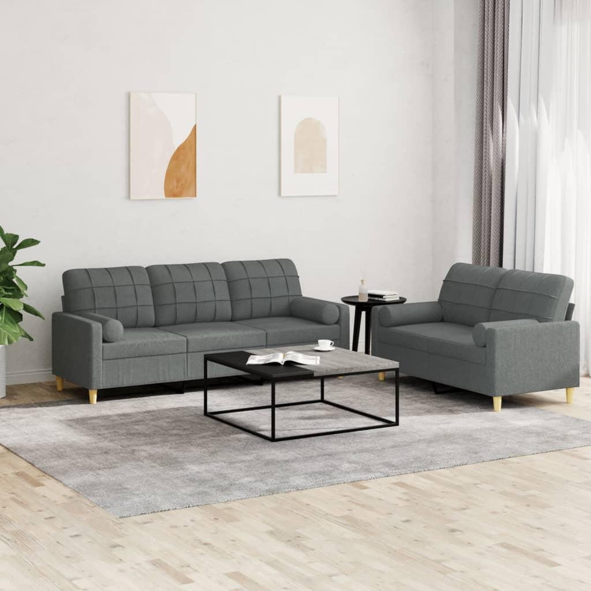VIDAXL Ensemble de canapes 2 pcs coussins gris fonce tissu