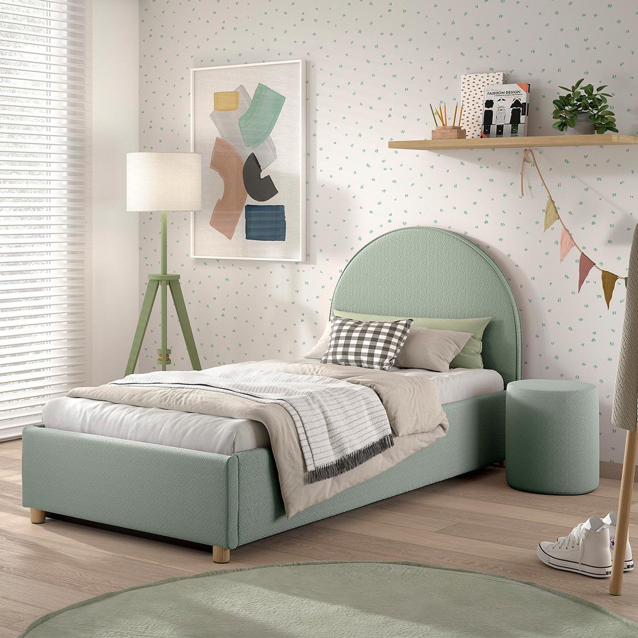 Paris Prix Pack - Lit Coffre Enfant & Pouf  Moon  90x200cm Vert