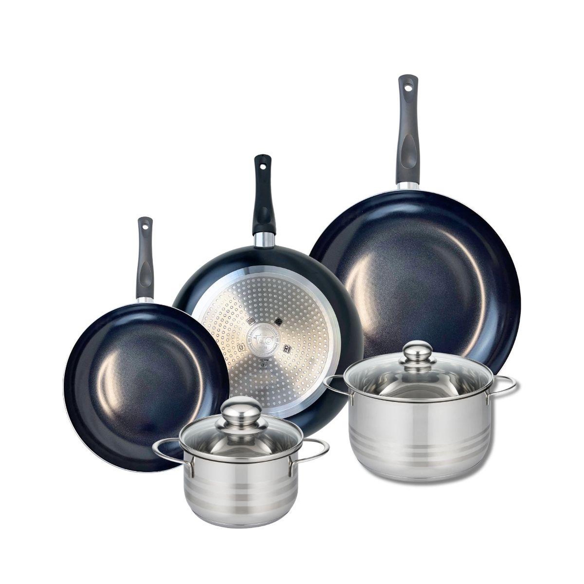 ELO Ensemble de 3 poêles de cuisson 24, 28 et 32 cm et 2 faitouts 16 et 20 cm elo prima brillant