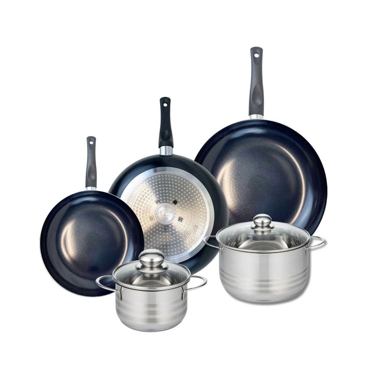 ELO Ensemble de 3 Poêles de cuisson 24, 28 et 32 cm et 2 faitouts 16 et 20 cm Elo Prima Brillant