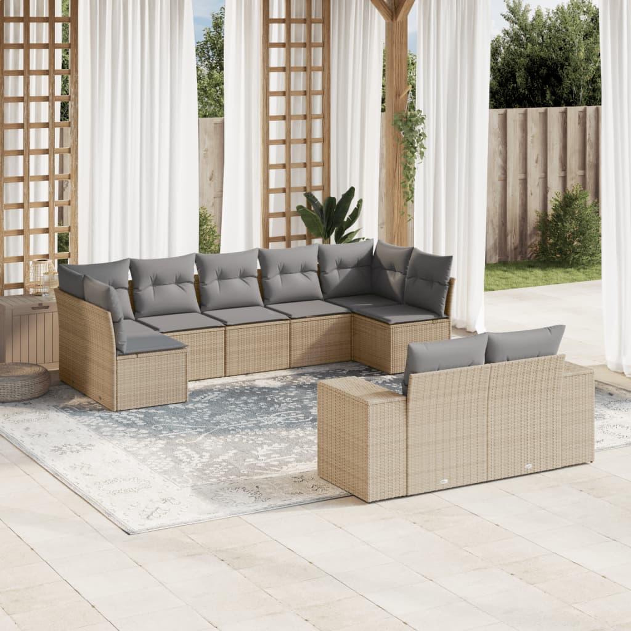 VIDAXL Salon de jardin avec coussins 9 pcs beige resine tressee