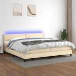 VIDAXL Sommier a lattes de lit et matelas et LED Creme 200x200cm Tissu