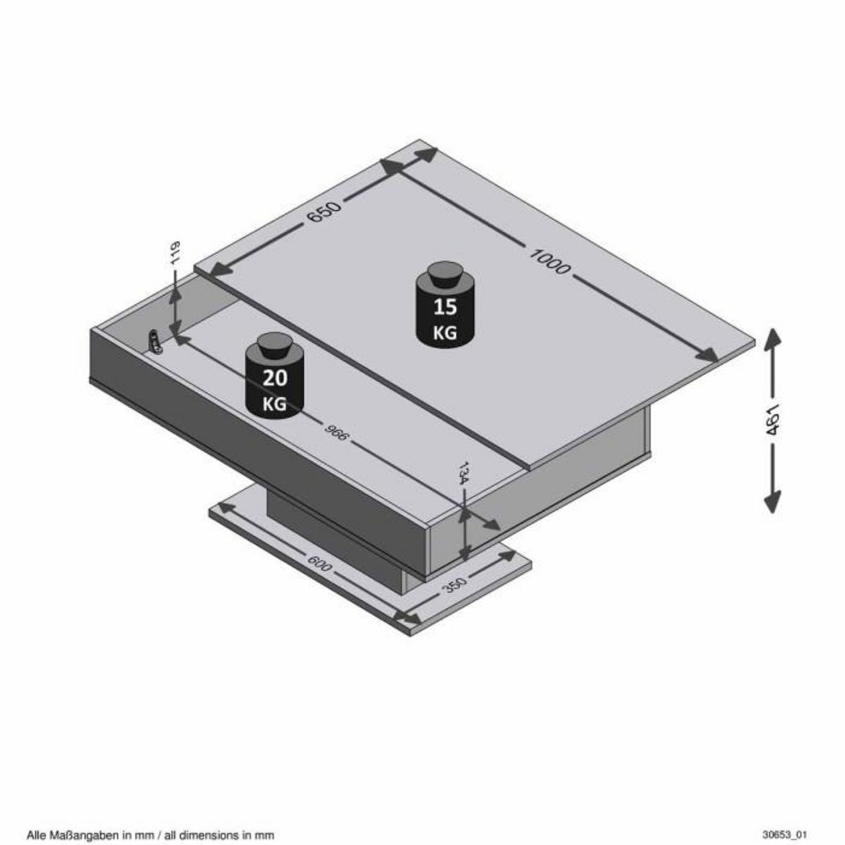Paris Prix Table Basse Design  Lavola  100cm Gris & Blanc