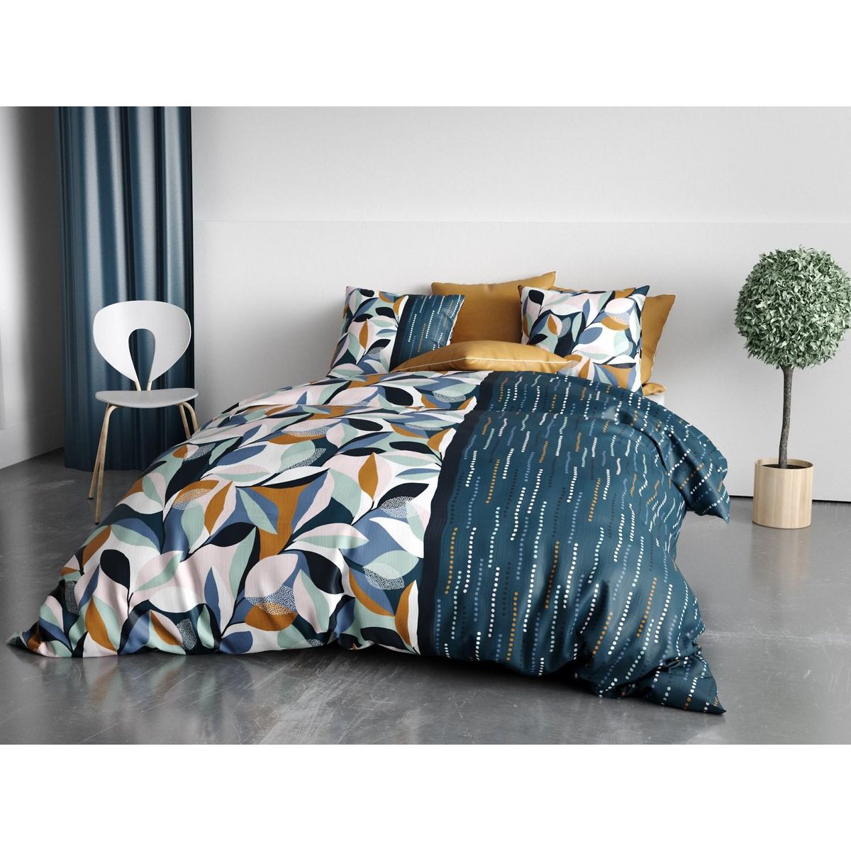 ATELIER DU COTON Parure housse de couette 100% coton 57 fils floris