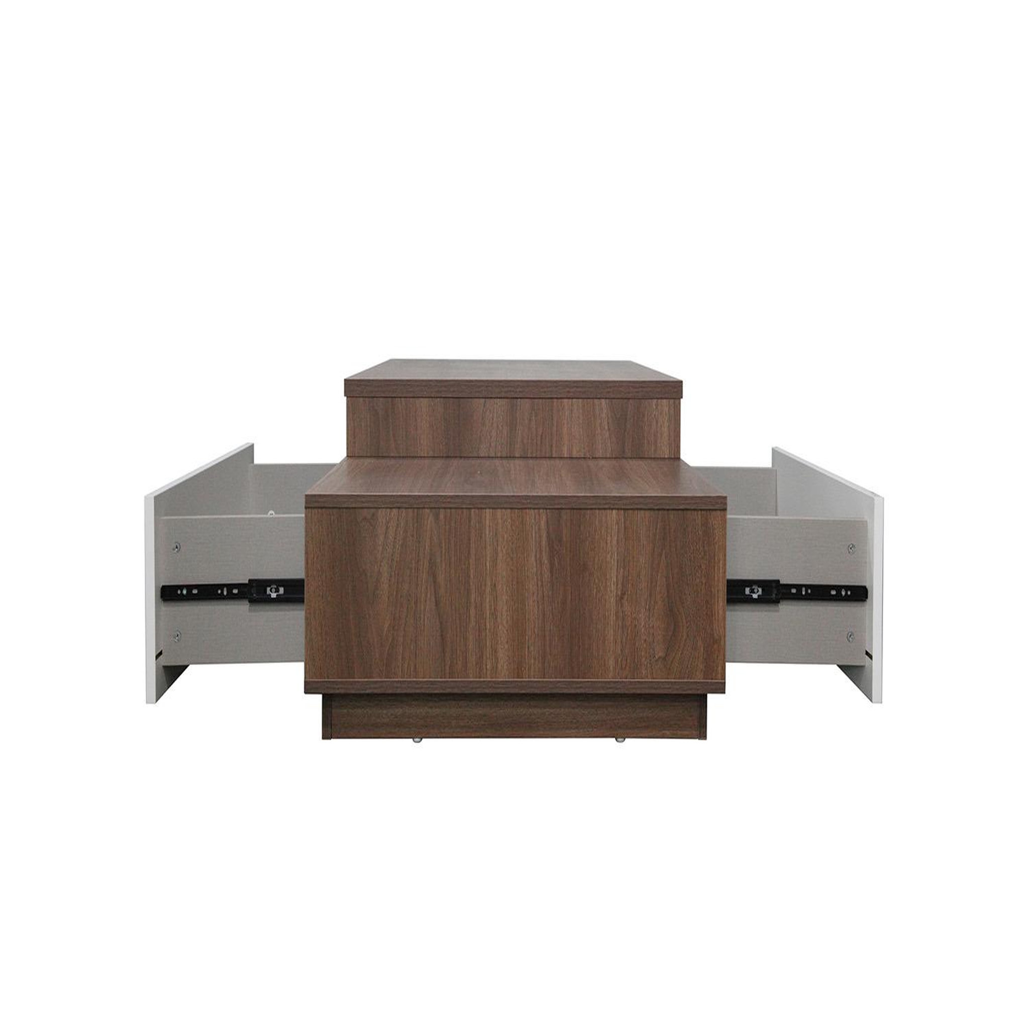 Voir la diapositive 5 : CONCEPT USINE Table basse en bois foncé et tiroirs blanc MONTREAL