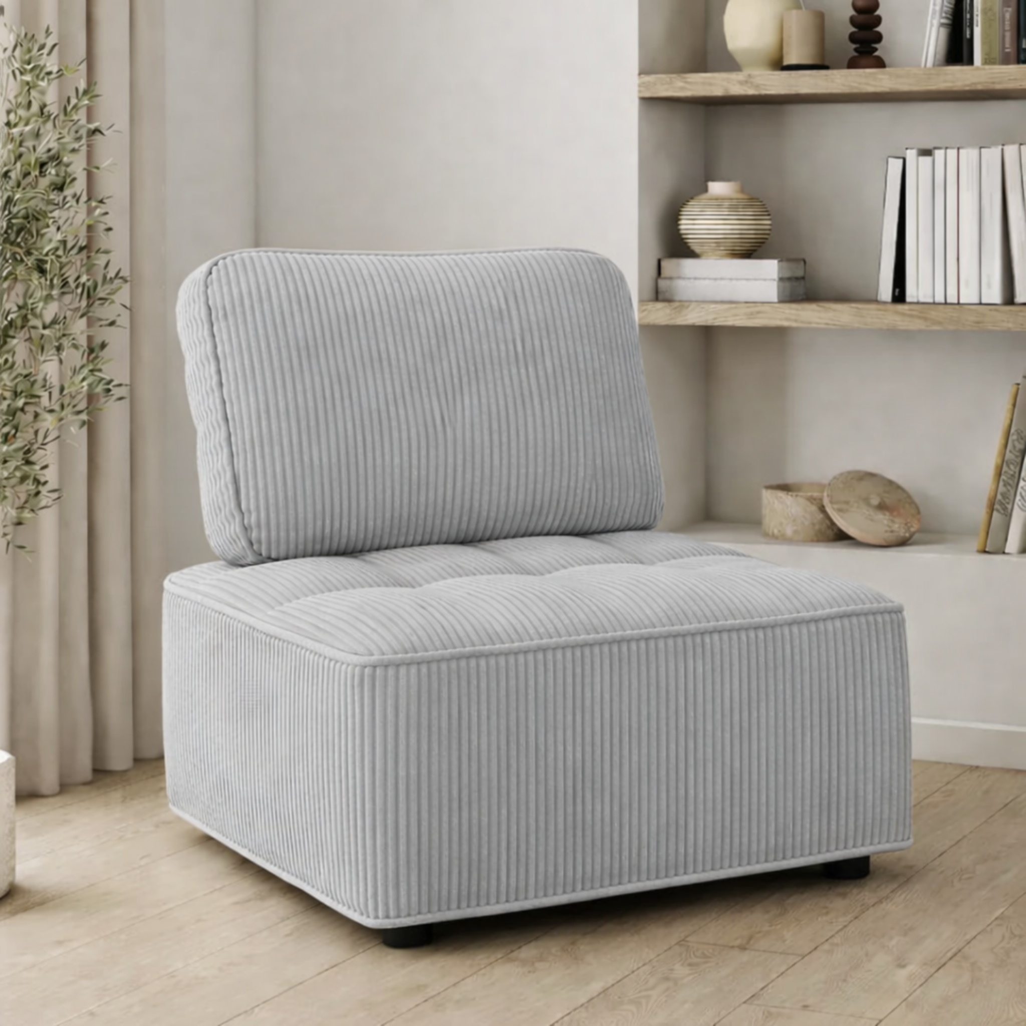 Voir la diapositive 2 : ID MARKET Module de canapé et fauteuil alfie en velours côtelé gris clair