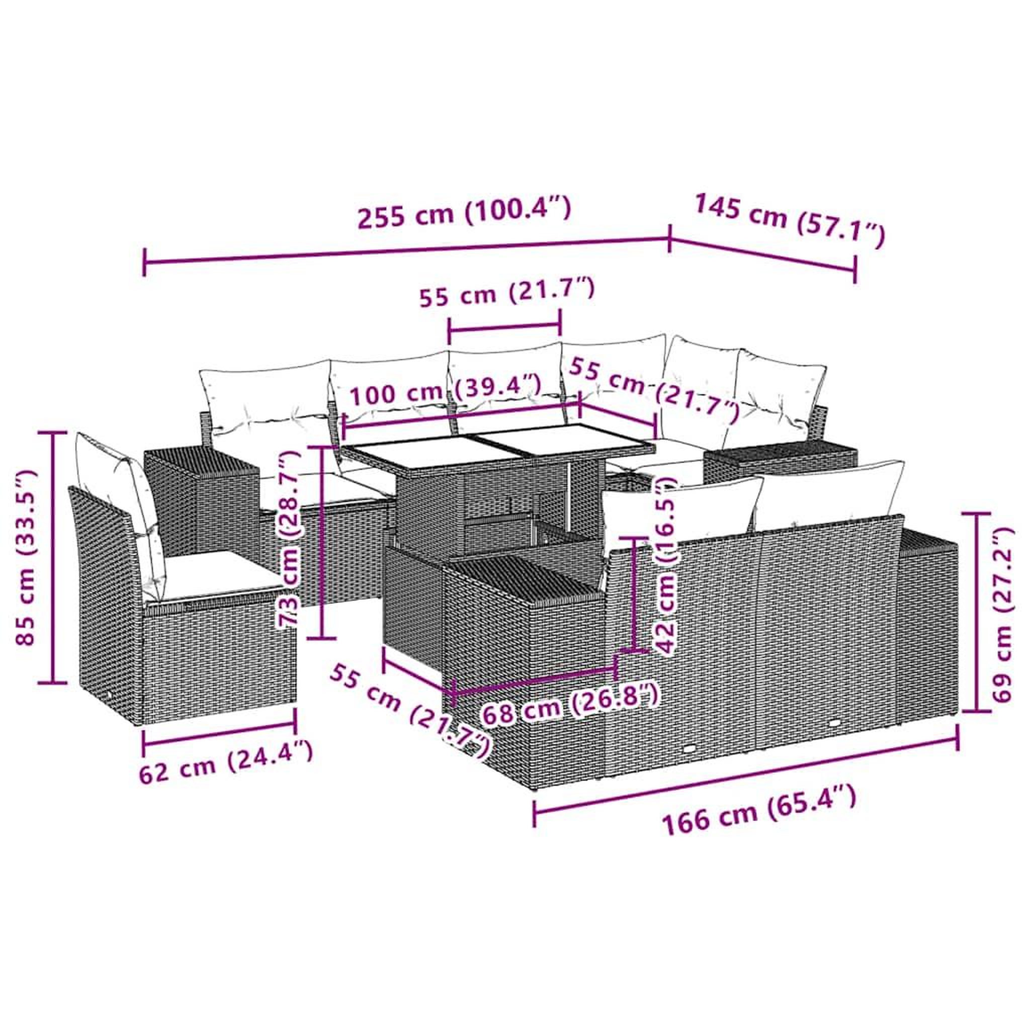 Voir la diapositive 6 : VIDAXL Salon de jardin 9 pcs avec coussins noir resine tressee