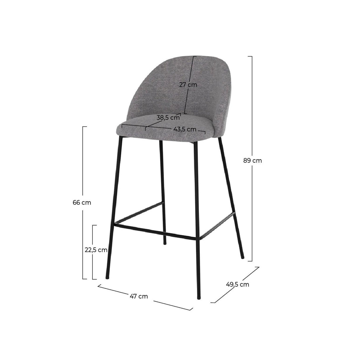 Rendez vous déco Lot de 2 chaises pour îlot central 66 cm en tissu chiné gris foncé-Karl
