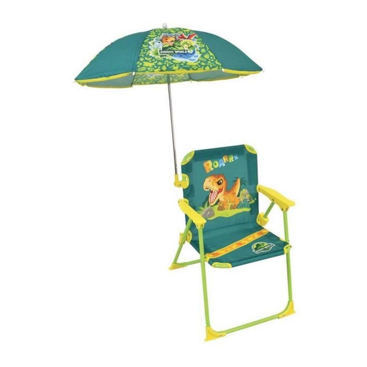 Fun House FUN HOUSE JURASSIC WORLD Chaise pliante de camping dinosaures - H.38.5 xl.38.5 x P.37.5 cm - Avec un parasol ø 65 cm - Pour enf