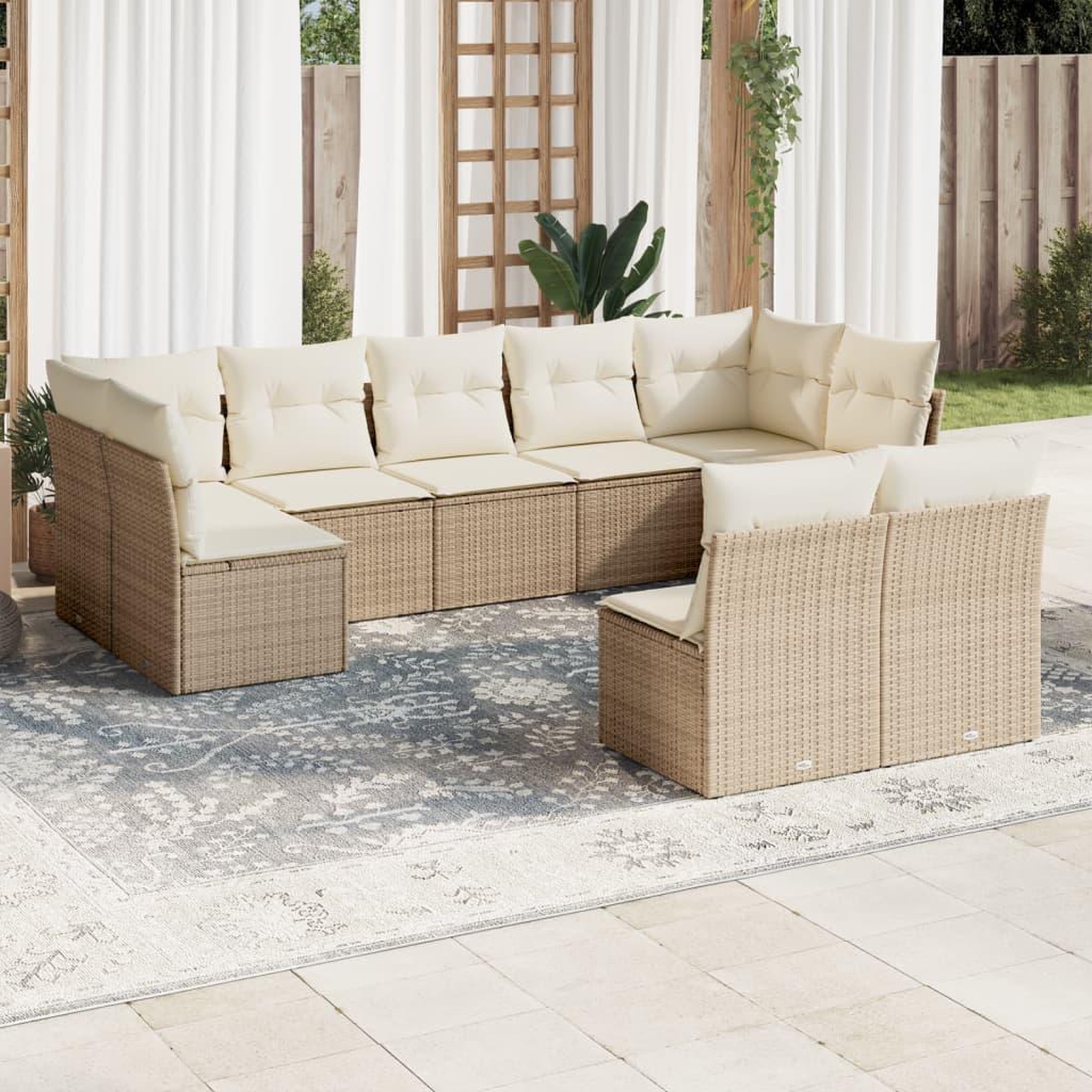 VIDAXL Salon de jardin avec coussins 9 pcs beige resine tressee