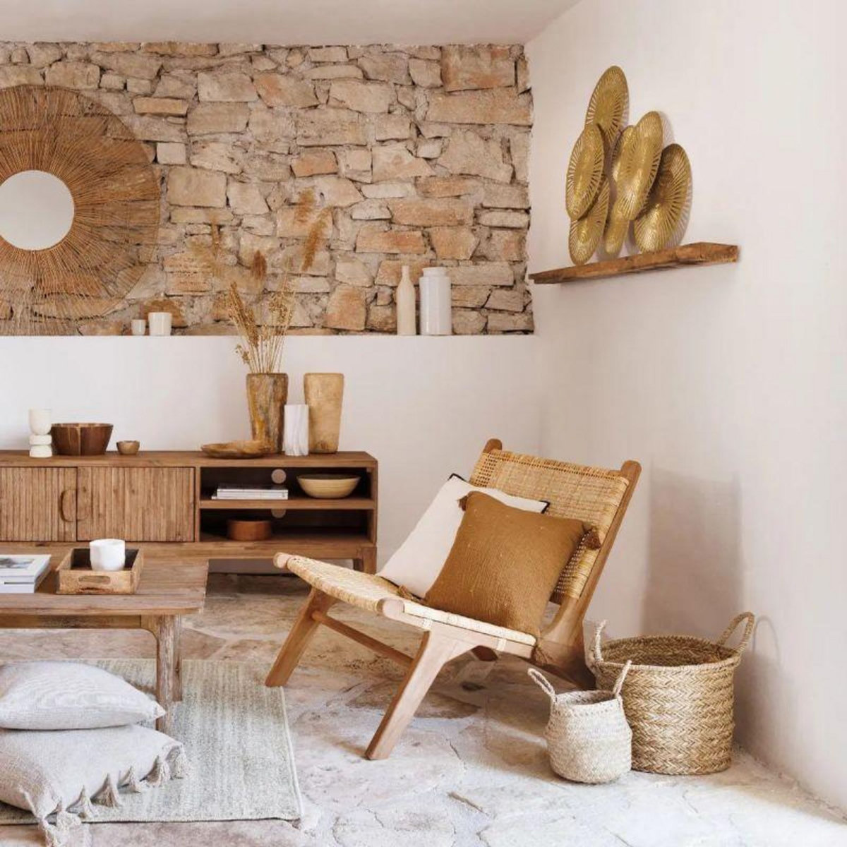  Fauteuil en Teck & Rotin  Timor  80cm Naturel