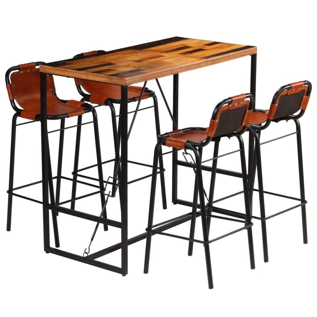 VIDAXL Ensemble de bar 5 pcs Bois massif recycle et cuir de chevre
