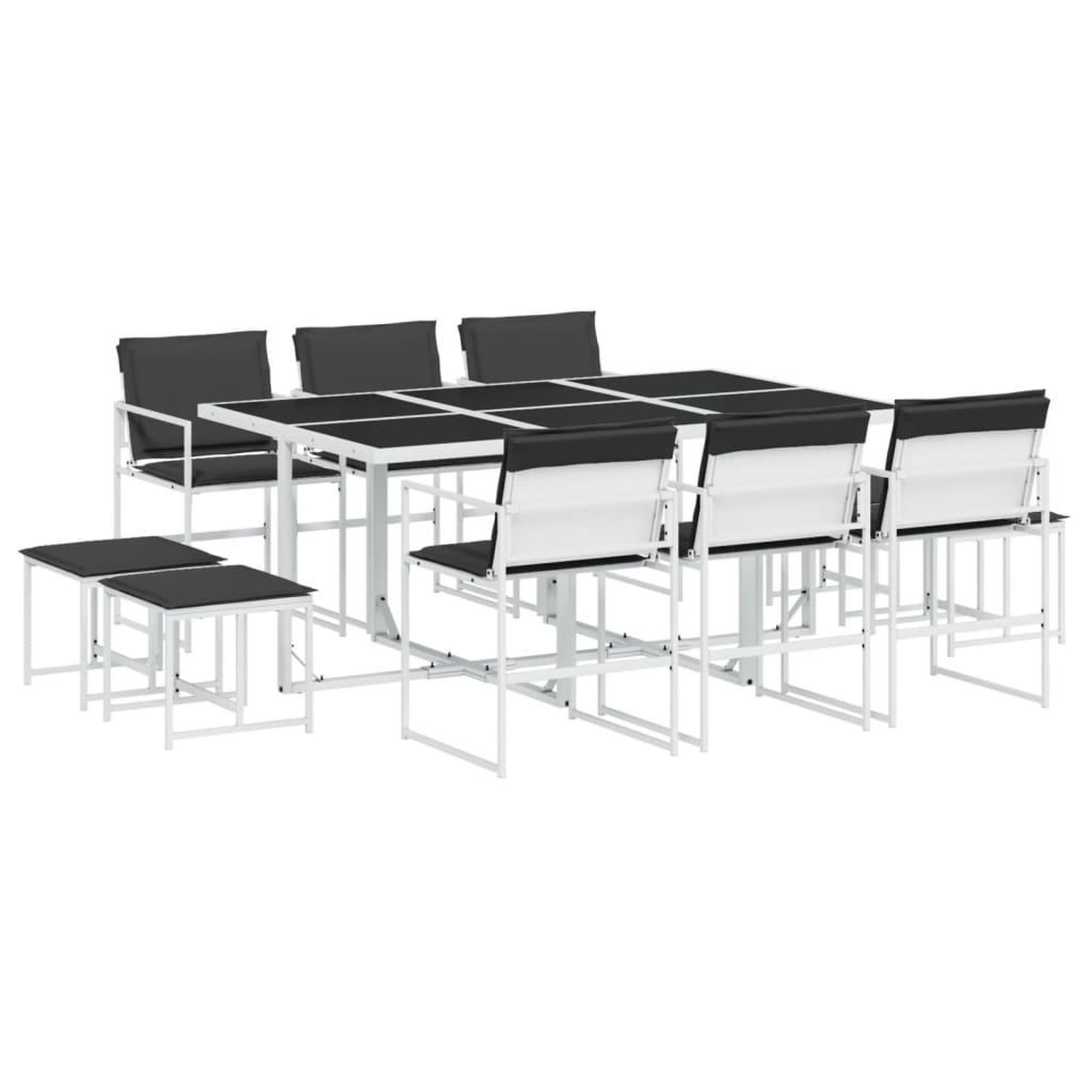 Voir la diapositive 2 : VIDAXL Ensemble a manger de jardin avec coussins 11pcs blanc textilene