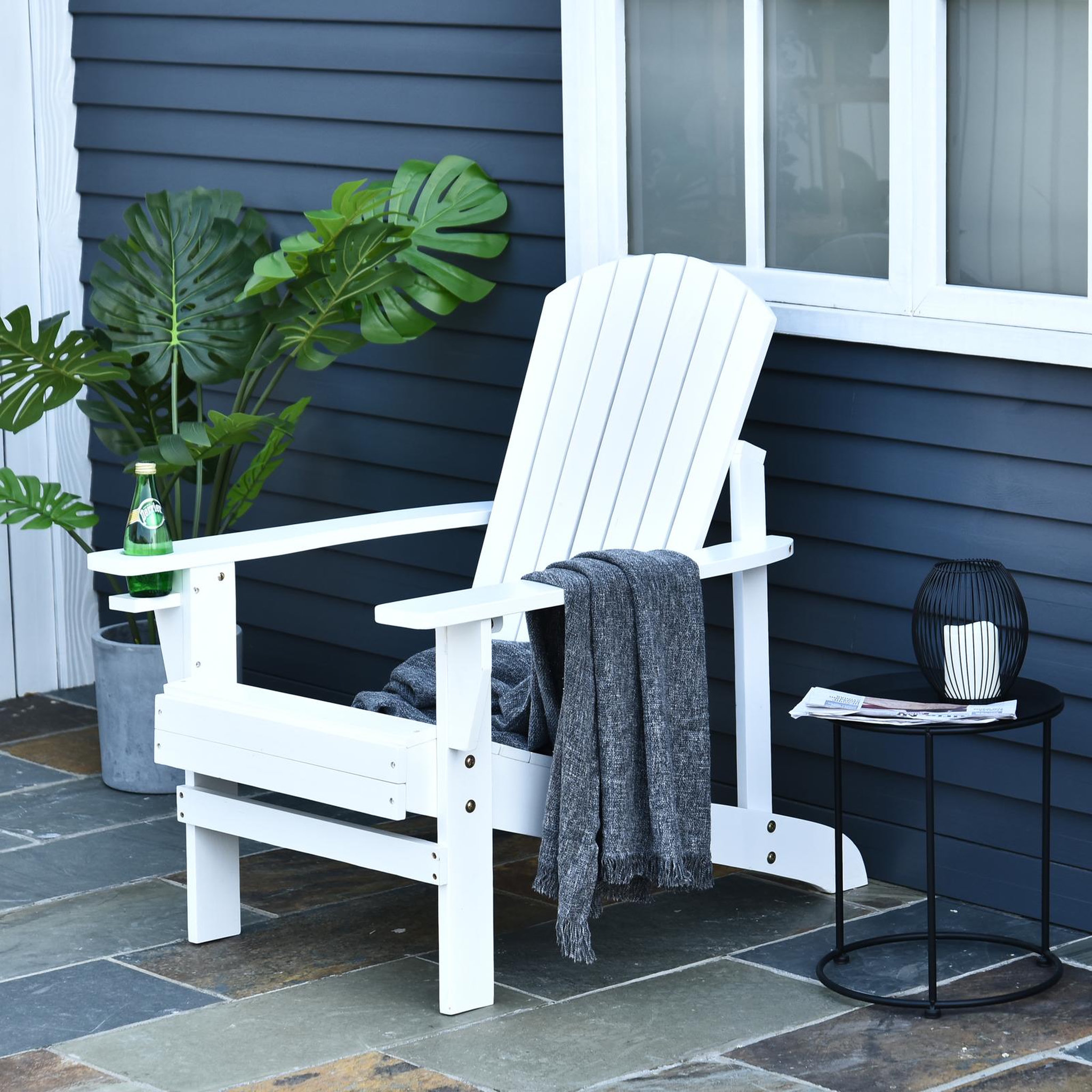 Voir la diapositive 2 : OUTSUNNY Fauteuil de jardin Adirondack chaise longue inclinable en bois 97L x 73l x 93H cm blanc