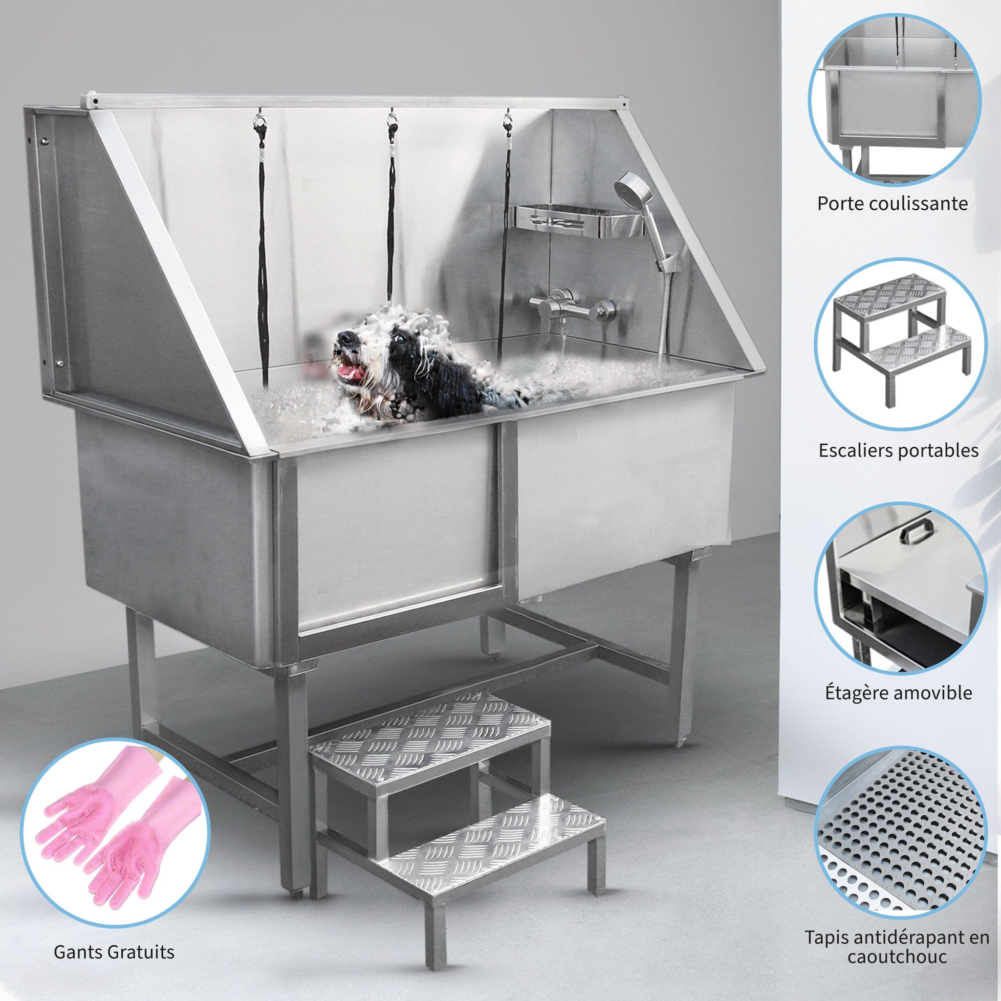 Voir la diapositive 2 : MONSTERSHOP Baignoire de toilettage en inox - 670 mm
