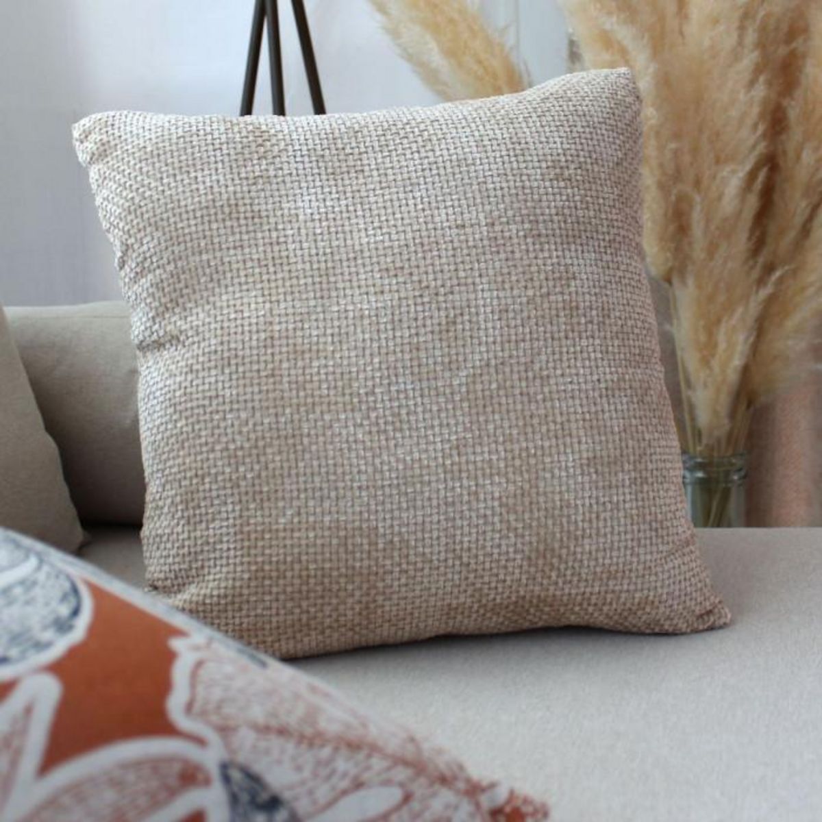 Paris Prix Coussin Déco en Velours  Chenillé  40x40cm Naturel