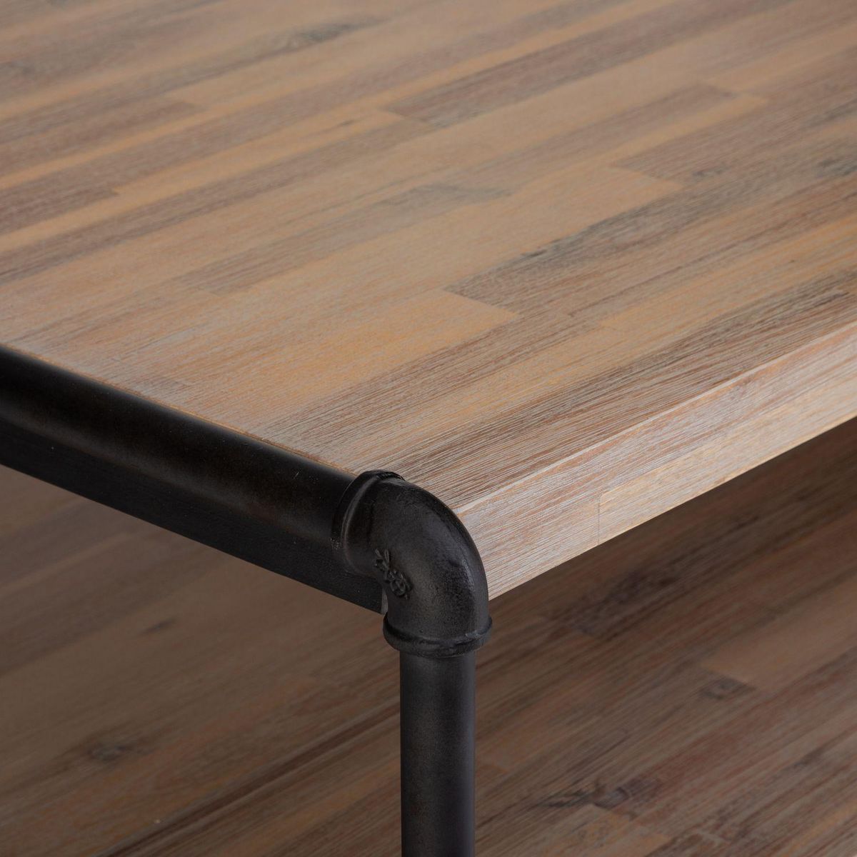 ATMOSPHERA Table basse design bois et métal industriel Siam - L. 120 x H. 40 cm - Noir