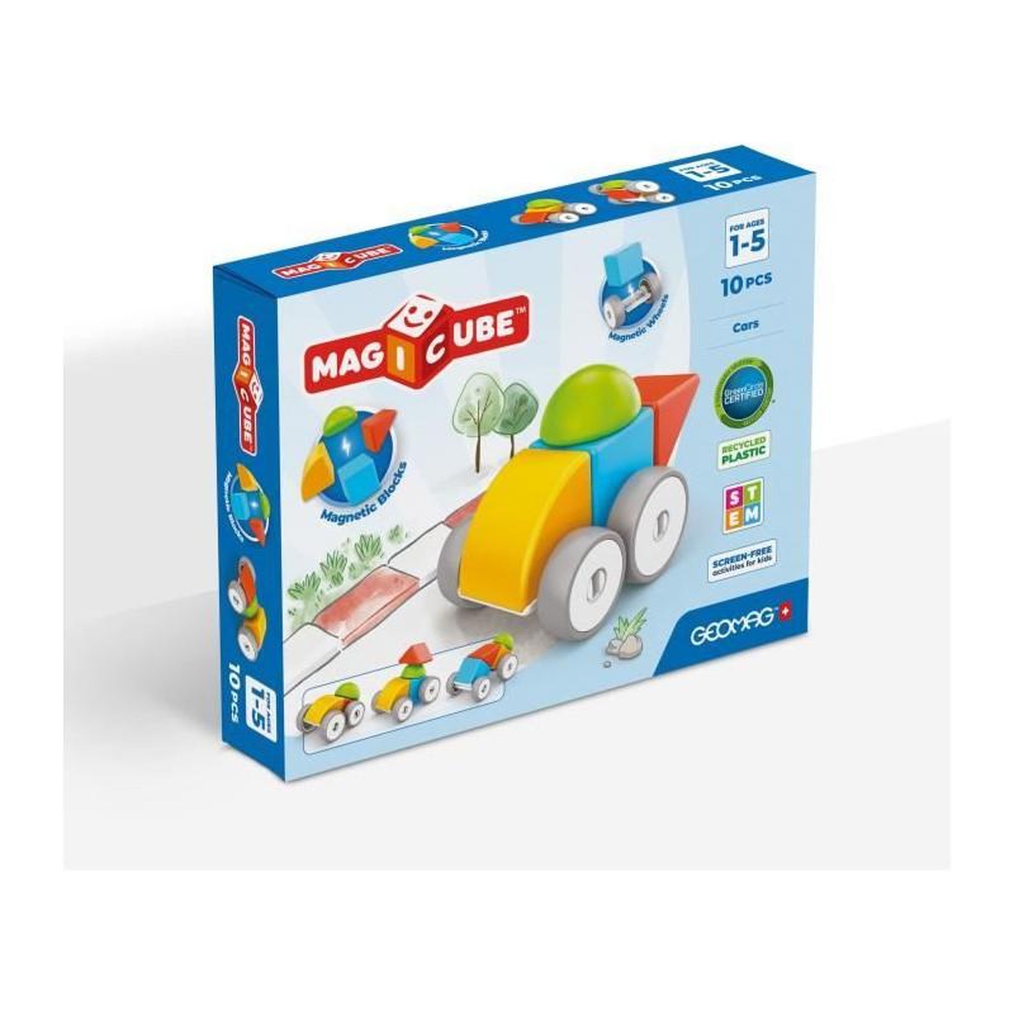 Geomag Blocs magnétiques - GEOMAG - Magicube 308 - 10 pieces - Formes variées - Véhicules - Plastique recyclé