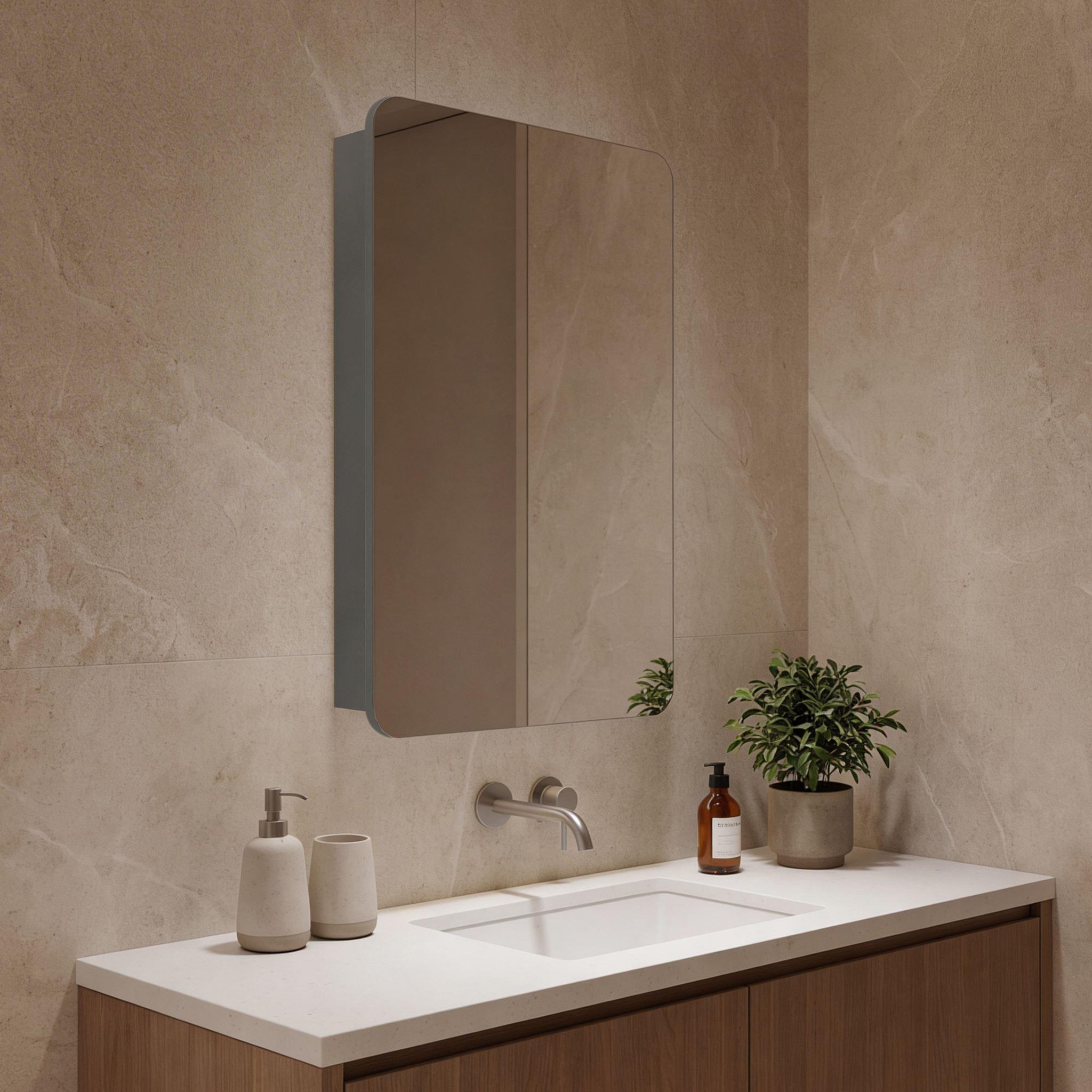Voir la diapositive 2 : Habitat et Jardin Meuble Salle de Bain avec Miroir  Orbit 50  - 50 x 16 x 71 cm - Grey