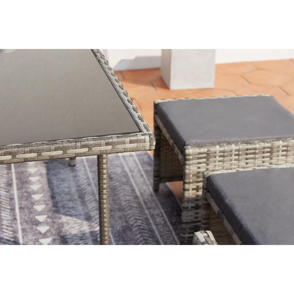 CONCEPT USINE Salon de jardin encastrable 12 personnes en résine tressée gris MIAMI