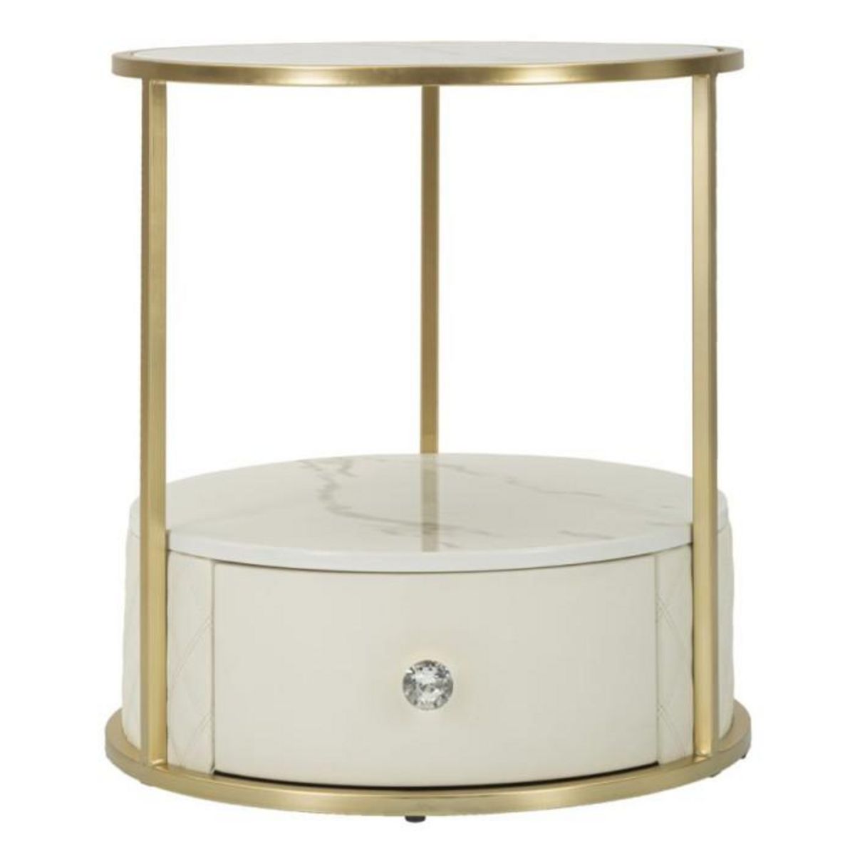 Paris Prix Table de Chevet Effet Marbre  Sharon  48cm Blanc & Or