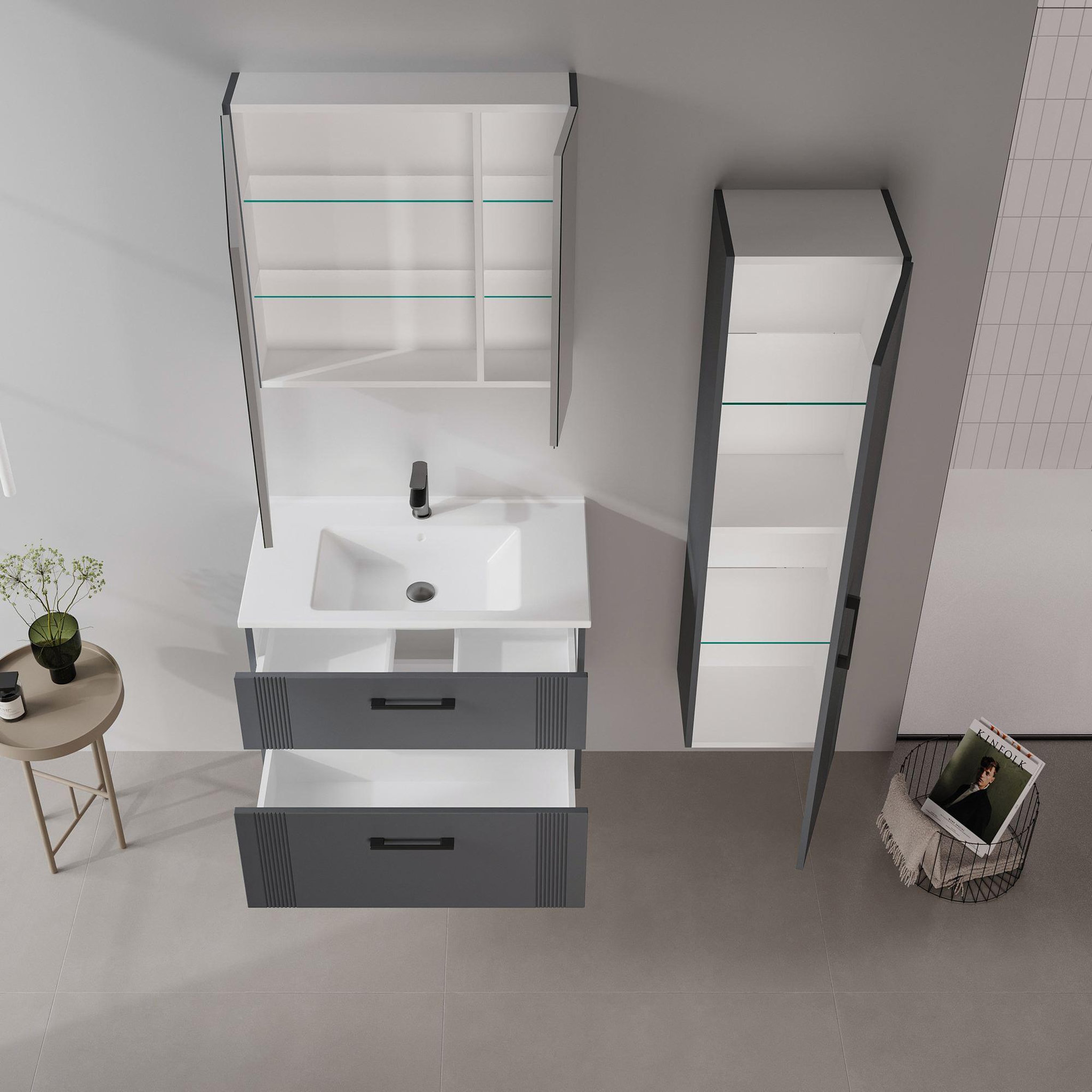 Voir la diapositive 3 : Habitat et Jardin Meuble salle de bain avec miroir  bari 80  - 75 x 16 x 66 cm - matte anthracite