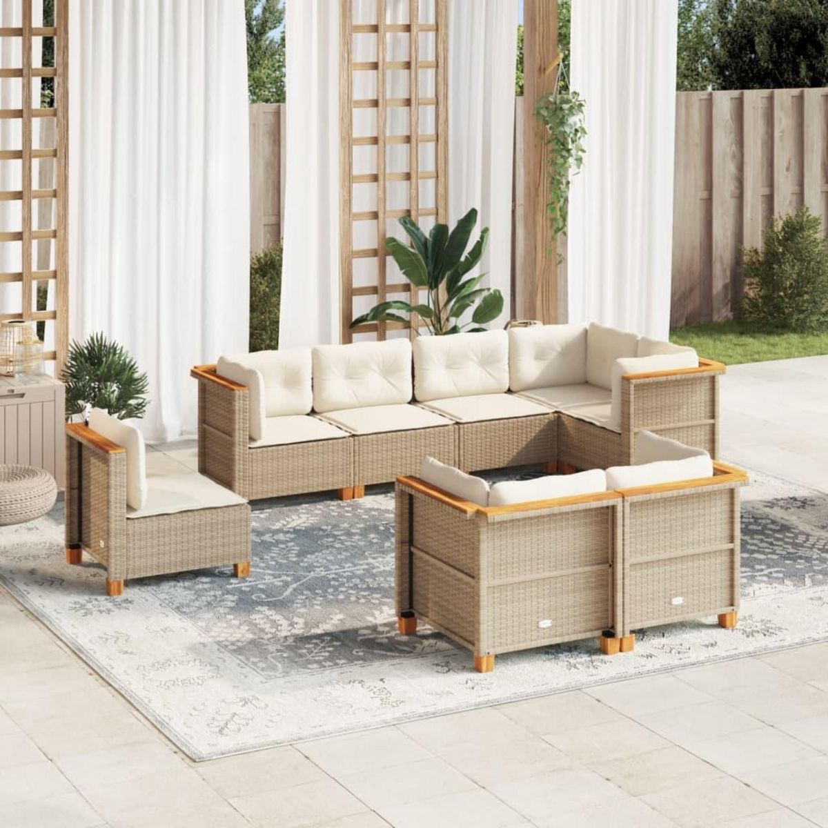 VIDAXL Salon de jardin avec coussins 8 pcs beige resine tressee